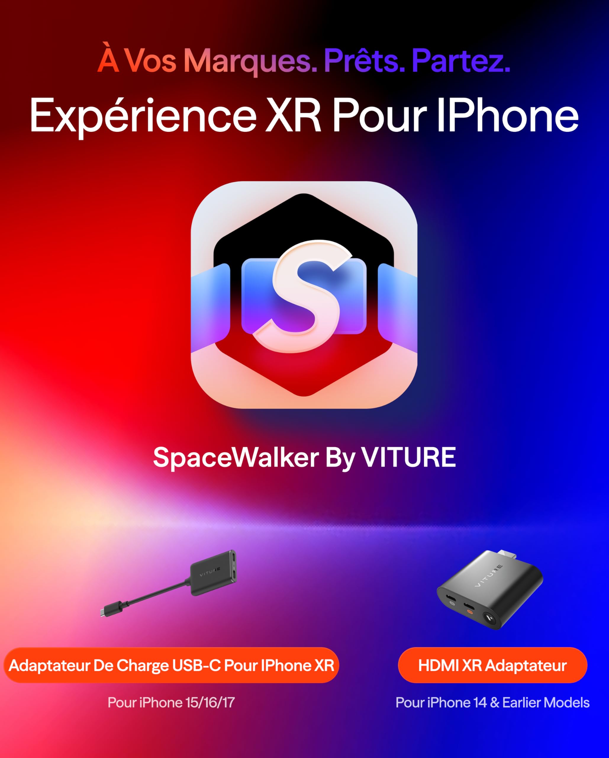 VITURE Adaptateur de Charge USB C XR USB-C iPhone Multi-écran 3DoF 3D Spatial VR Compatible iPhone 17/16/15 Charge Lecture