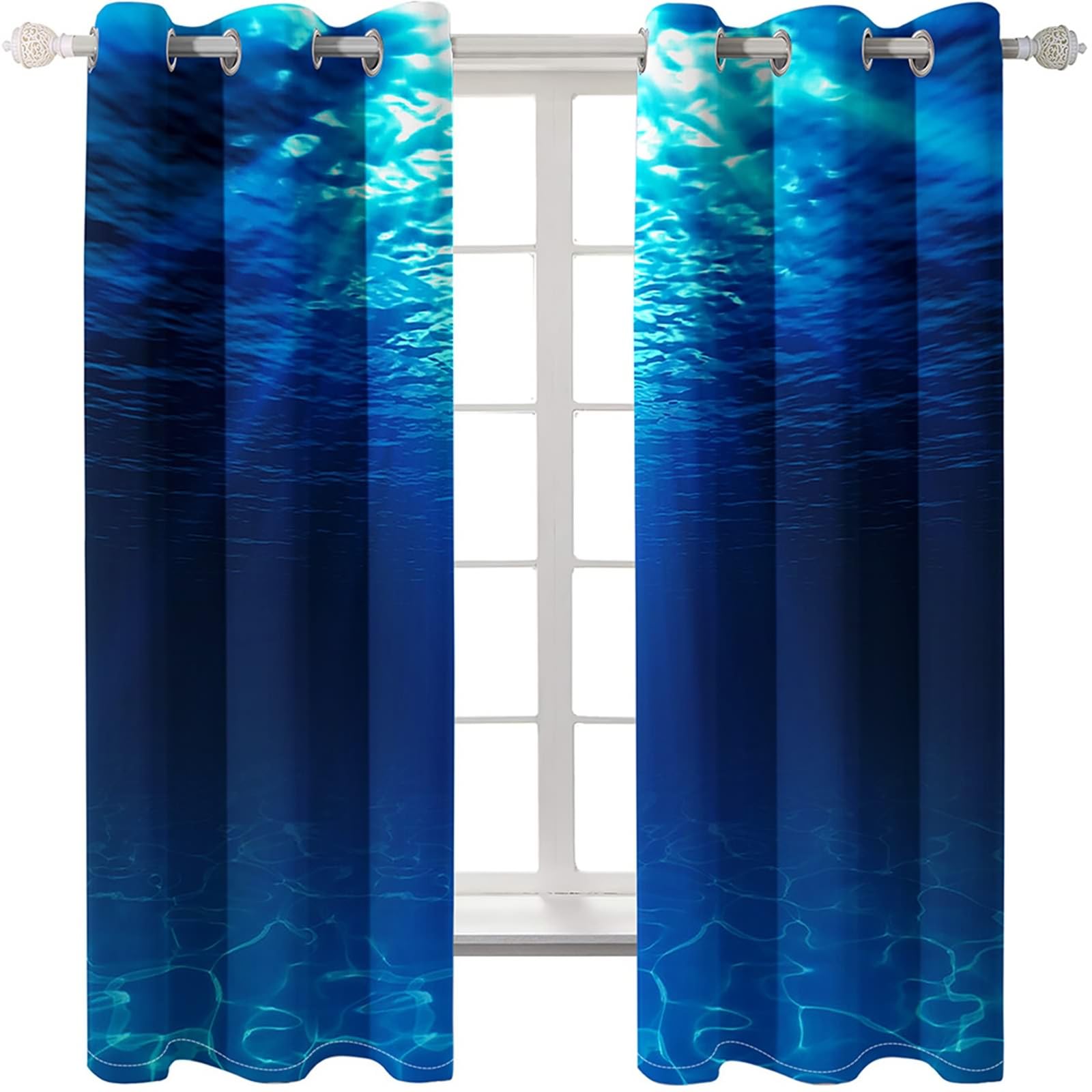 Gualiy Vorhänge Blickdicht 2 Stück, Vorhang Blau 107x183cm Tiefes Wasser Gardine Vorhang Verdunkelung