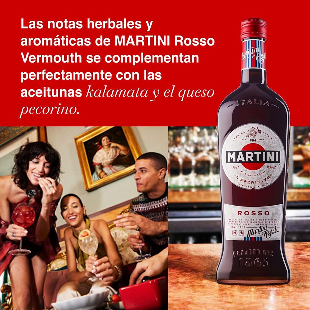 MARTINI Rosso Red Vermouth Aperitivo, 15% ABV, 100cl / 1L, Vermut dulce con infusión de hierbas regionales
