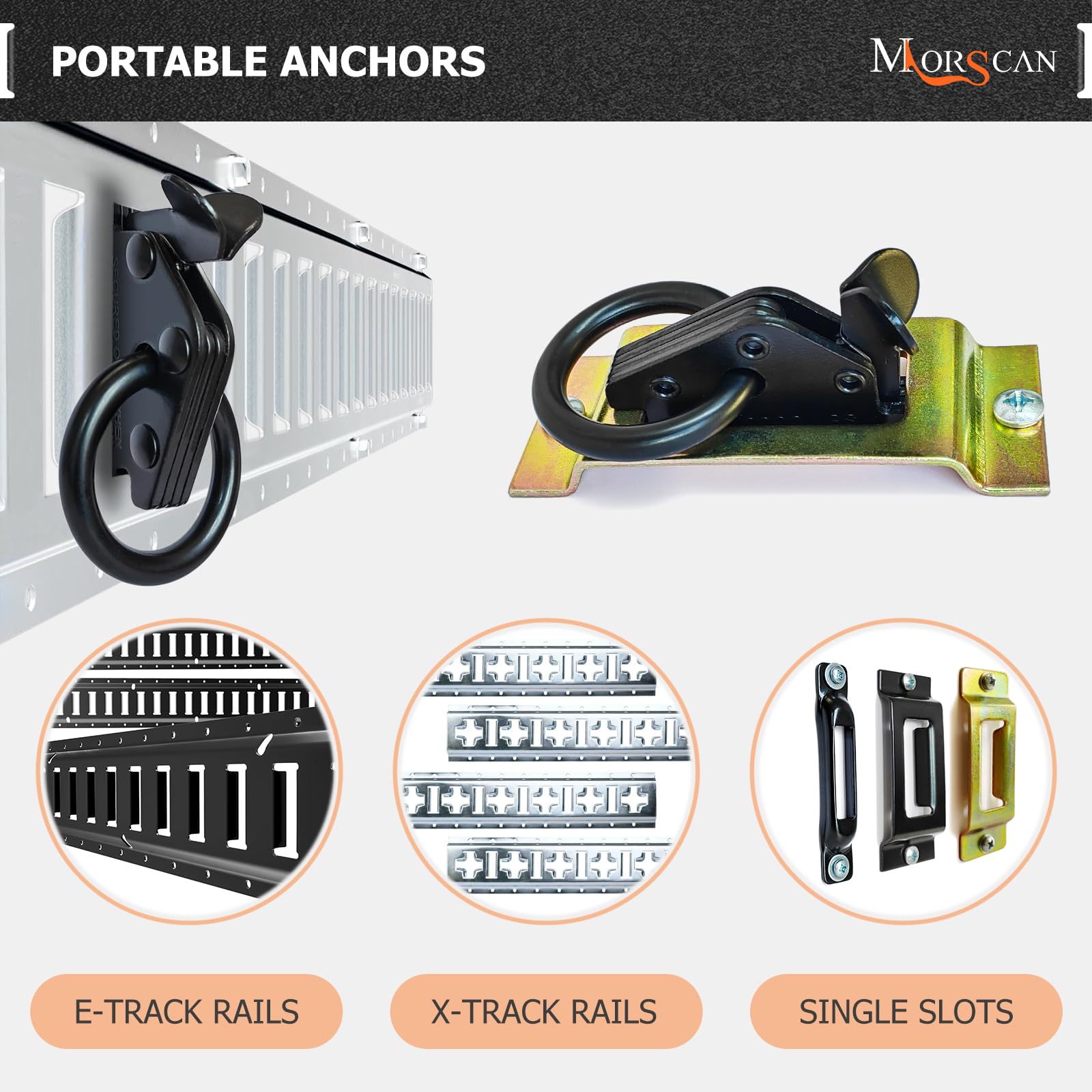 Confezione da 10 ancoraggi ad anello E-Track extra resistenti, neri, 0,9 kg, carico di lavoro in acciaio, accessori per camion, rimorchi, pianali, moto, ATV
