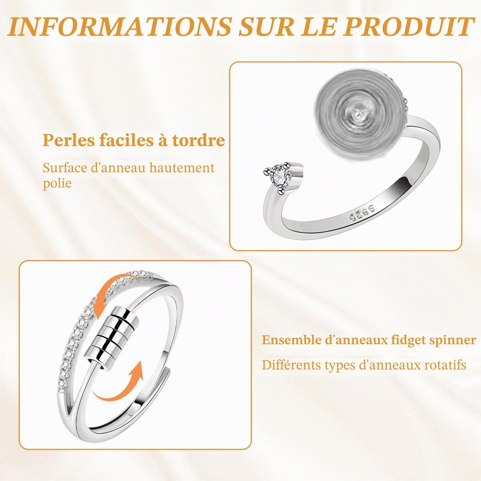 Lot de 12 anneaux anti-stress réglables pour soulager le stress et l'anxiété - Unisexe - Avec pochette en velours noire