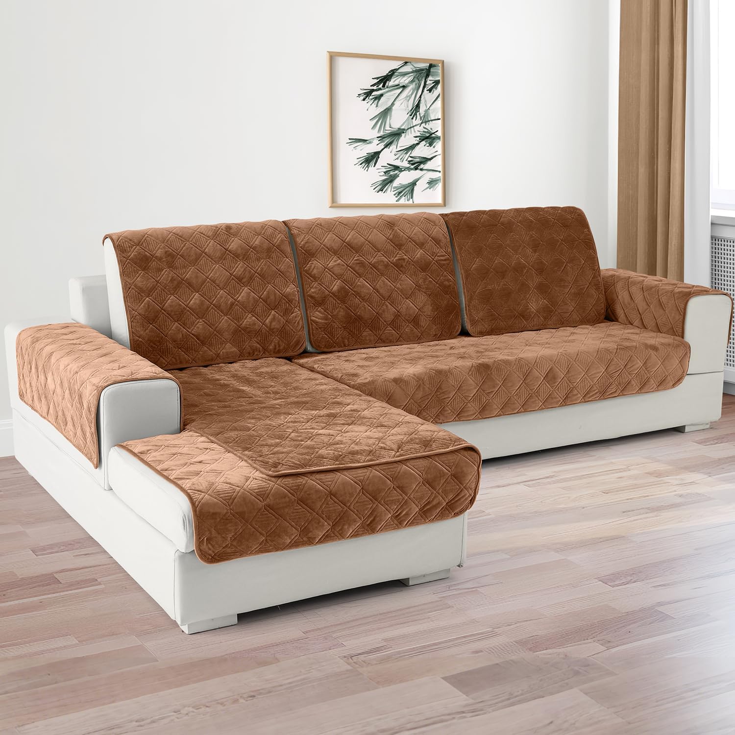 Deep Dream Couch Cover, Sectional Couch Covers, Sofa Covers for 3 Cushion Dogs Pets Kids Recliner Loveseat L Shaped, Anti-Slip Sofa Covers, 36 x 82 Inch - Light Coffee(Only 1 Piece)