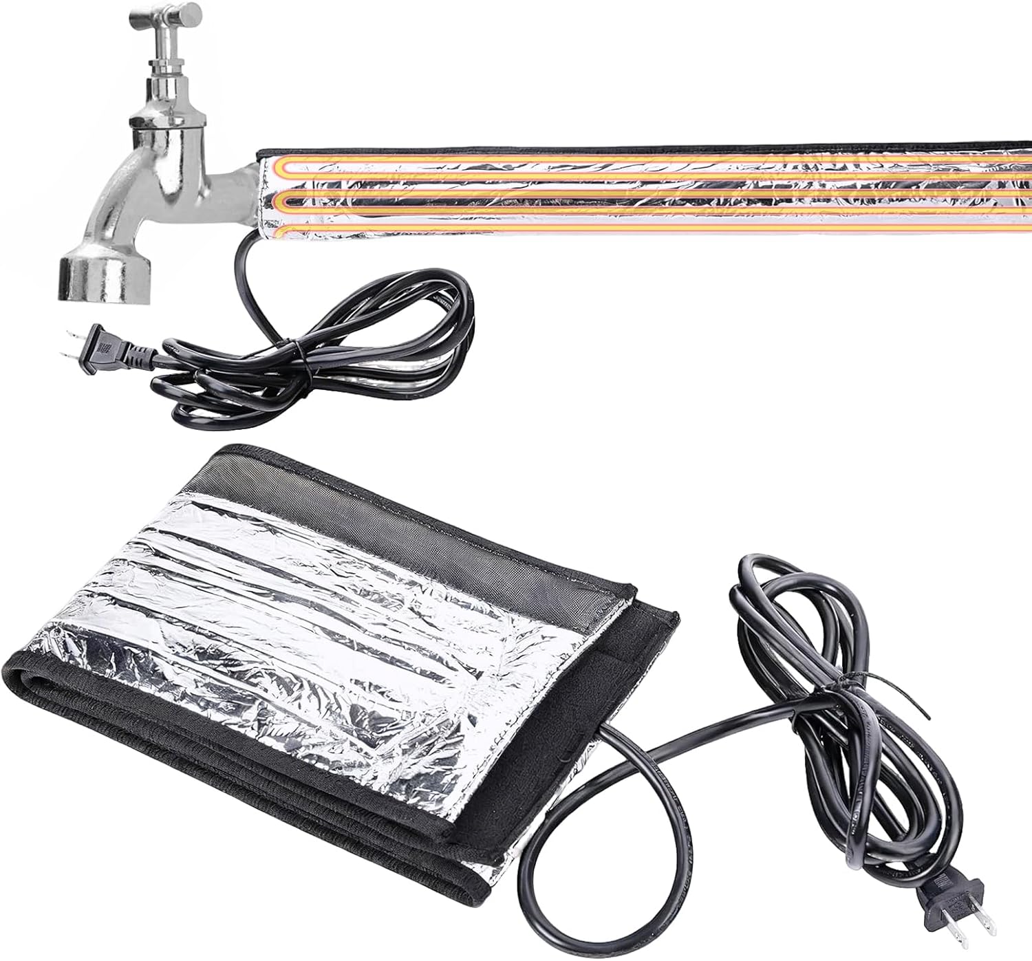 Durable & Easy-Install Pipe Heat Blanket, 38.5"x6" Heating Tape for Anti-Freeze Protection, 77-inch Cord & 110V, Max 140°F, for Outdoor Faucets, RV Sewer Hoses, Metal & Plastic Pipes (1)