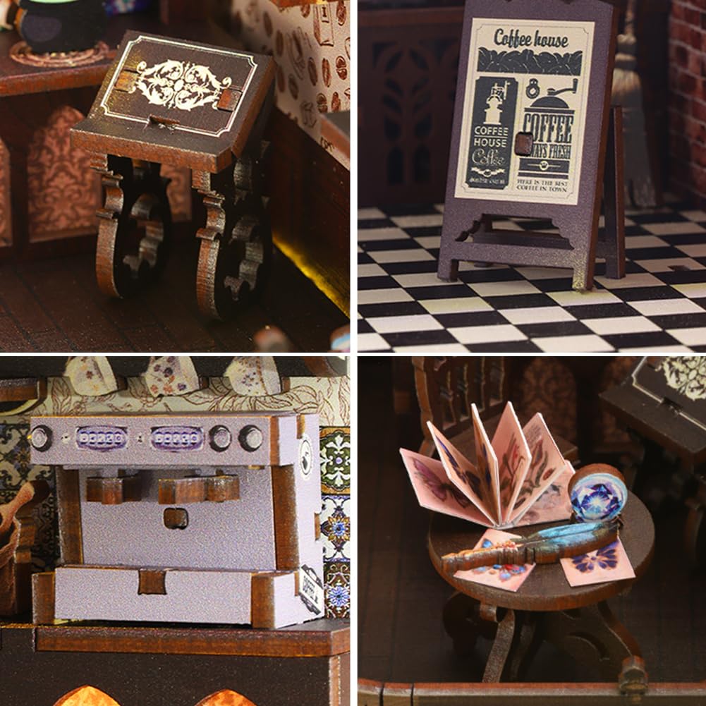 DIY Book Nook, kit per casa delle bambole, in miniatura, Magic Coffee Shop, accessori creativi, per caffè, puzzle, giocattolo, supporto per libri, decorazione per adulti, regalo di compleanno