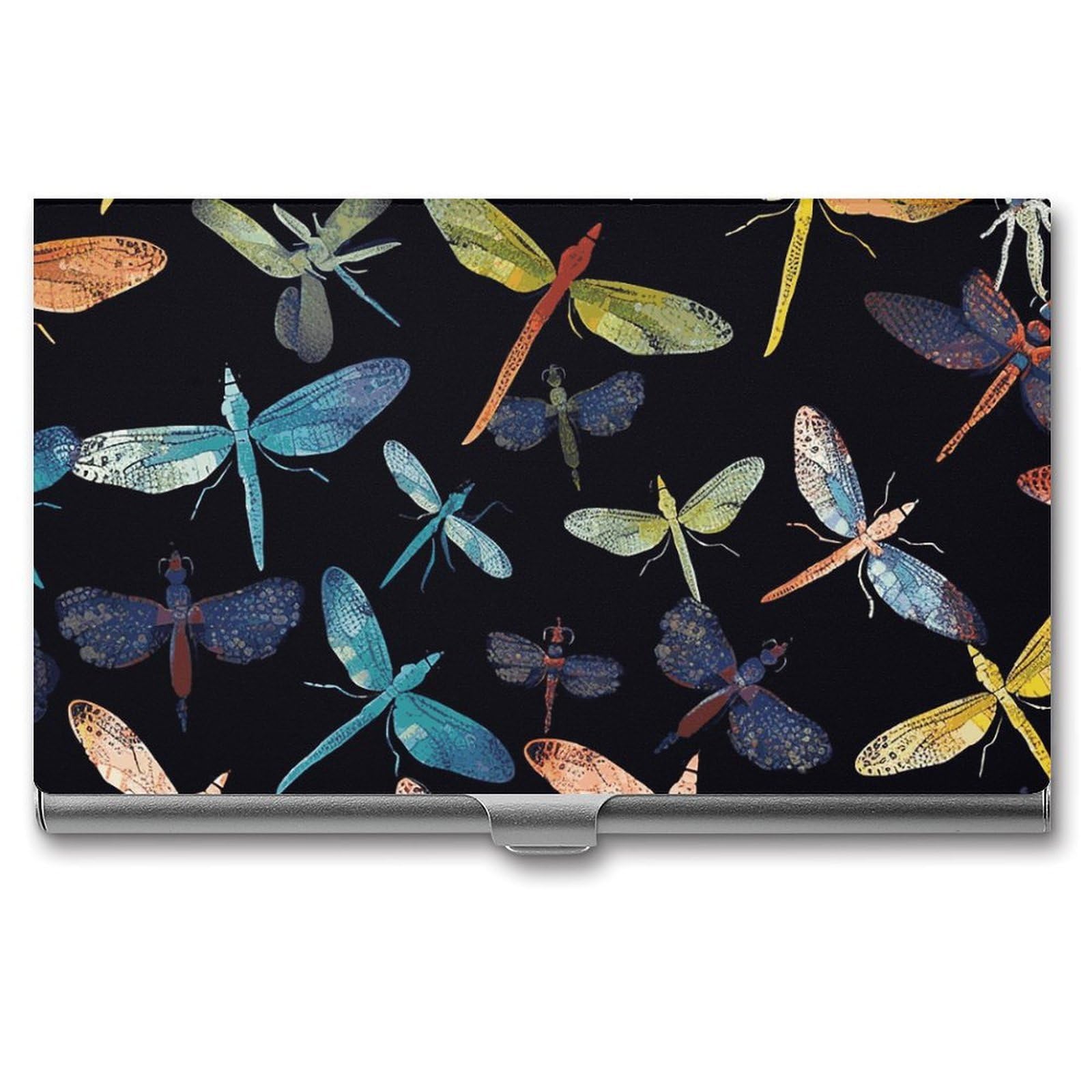 JTREHY Colorful Dragonfly Business Card Case Convenient to Carry Business Card Dispenser Durable Not Prone to Wear And Tear Business Card Holder for Men & Women
