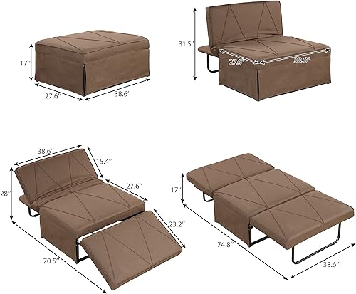 Miniatura 2 de Goohome Silla plegable otomana convertible 4 en 1 respaldo ajustable sofá cama sala de estar apartamento pequeño y adulto sofá cama marrón