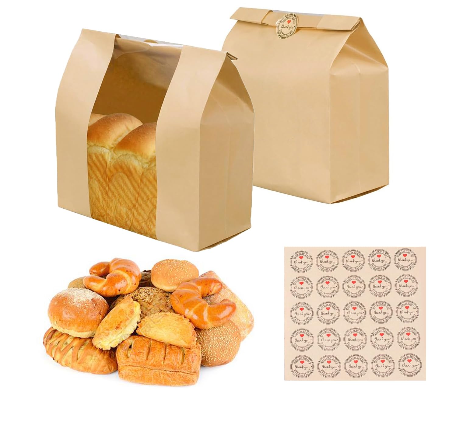 20 Sacchetti Di Carta Per Pane Con Finestra Trasparente - 8,9x13x27,9 Cm, Kraft Per Alimenti, Biodegradabili, Per Lievitazione, Regali E Conservazione