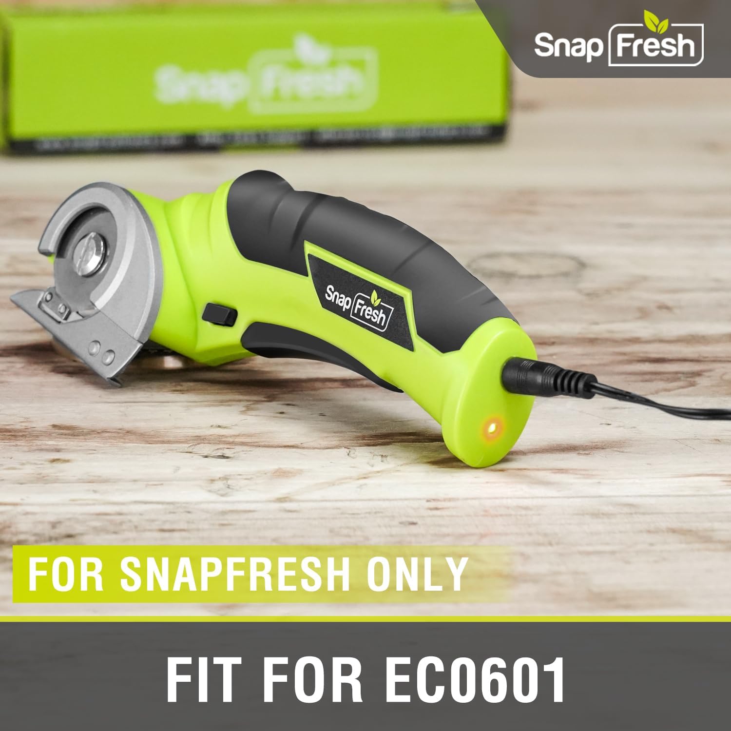 SnapFresh Electric Mini Cutter with charger connected, highlighting compatibility