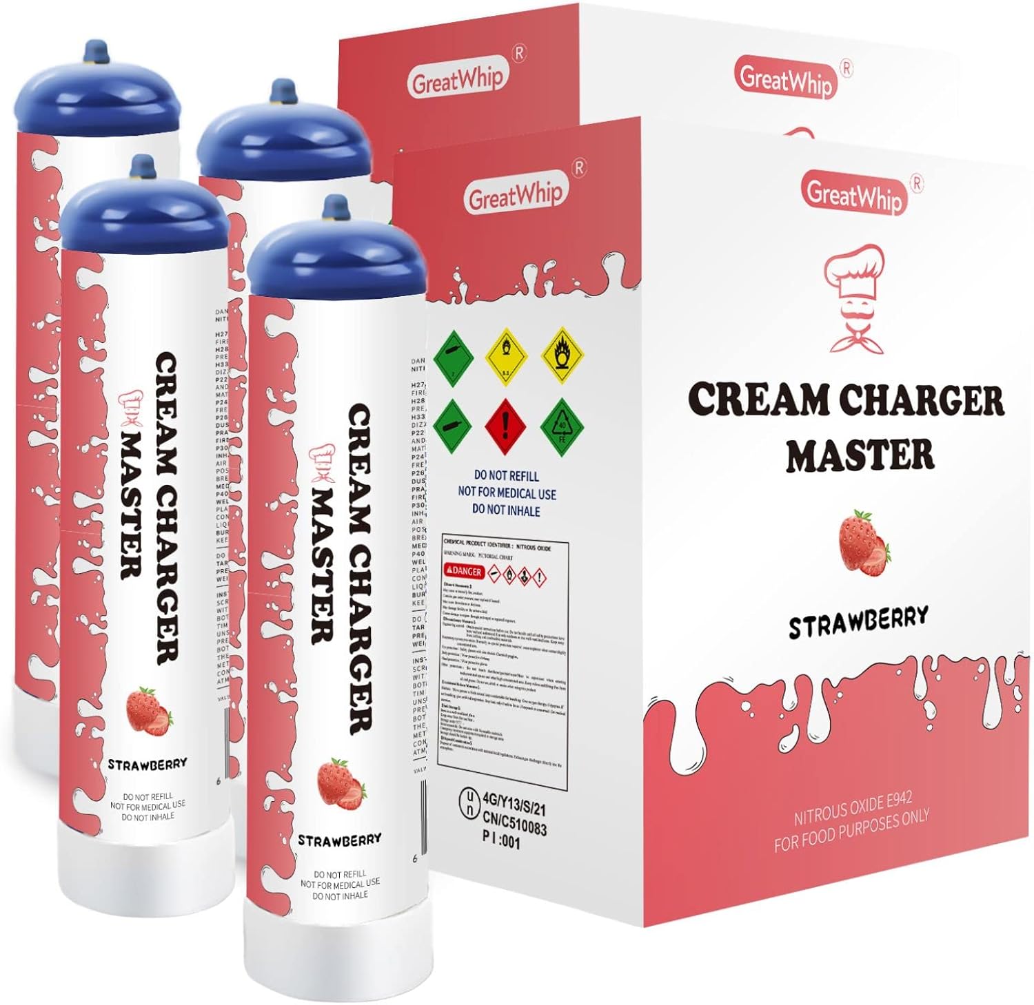 GreatWhip N2O Whipped Cream Charger 615g Strawberry Nitrous