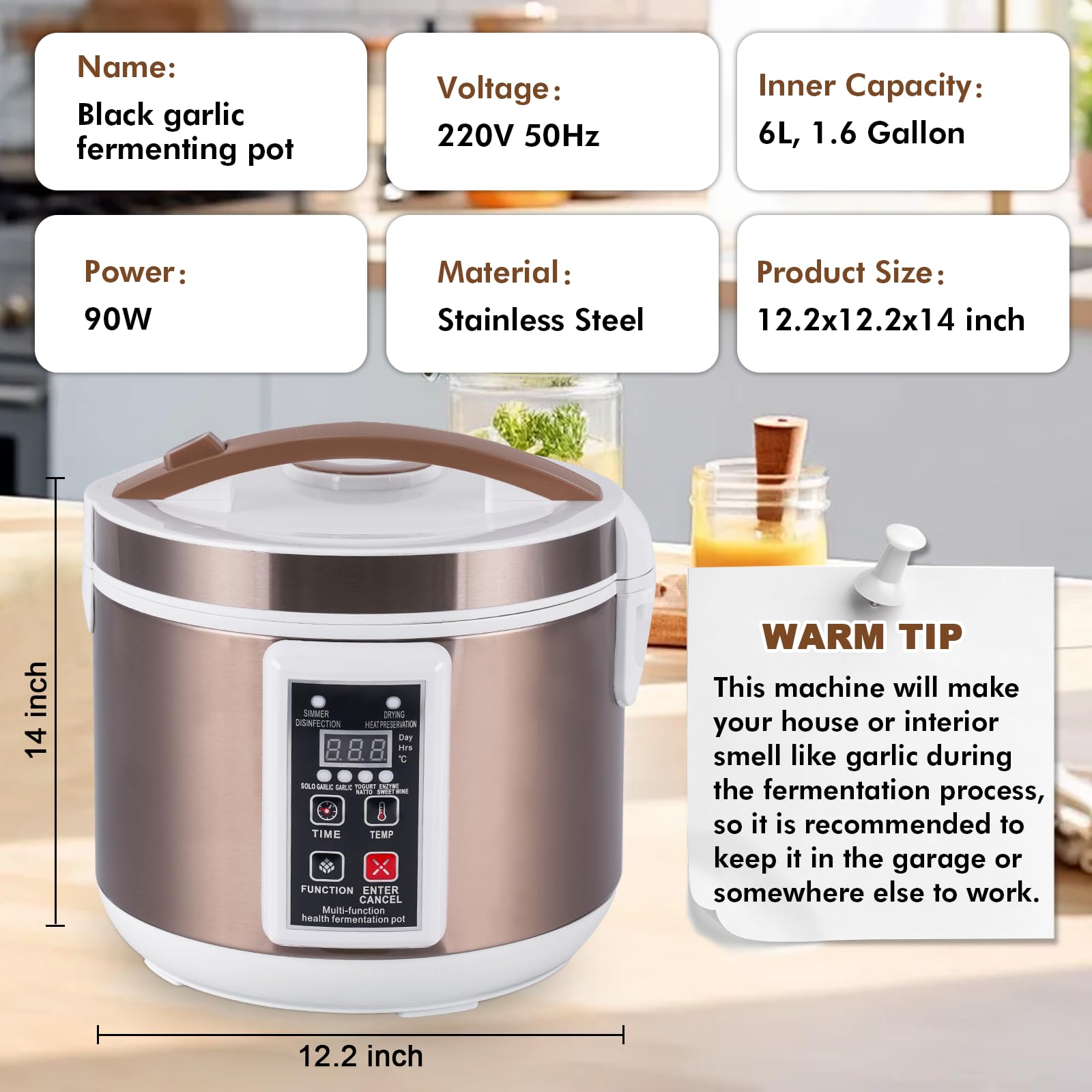 YUCHENGTECH 6L Fermentatore Aglio Nero Automatico Aglio Nero Fermentatore Intelligente per Aglio Natto Yogurt Kimchi con Controllo del Tempo e della Temperatura/Controllo di Asciugatura Indipendente
