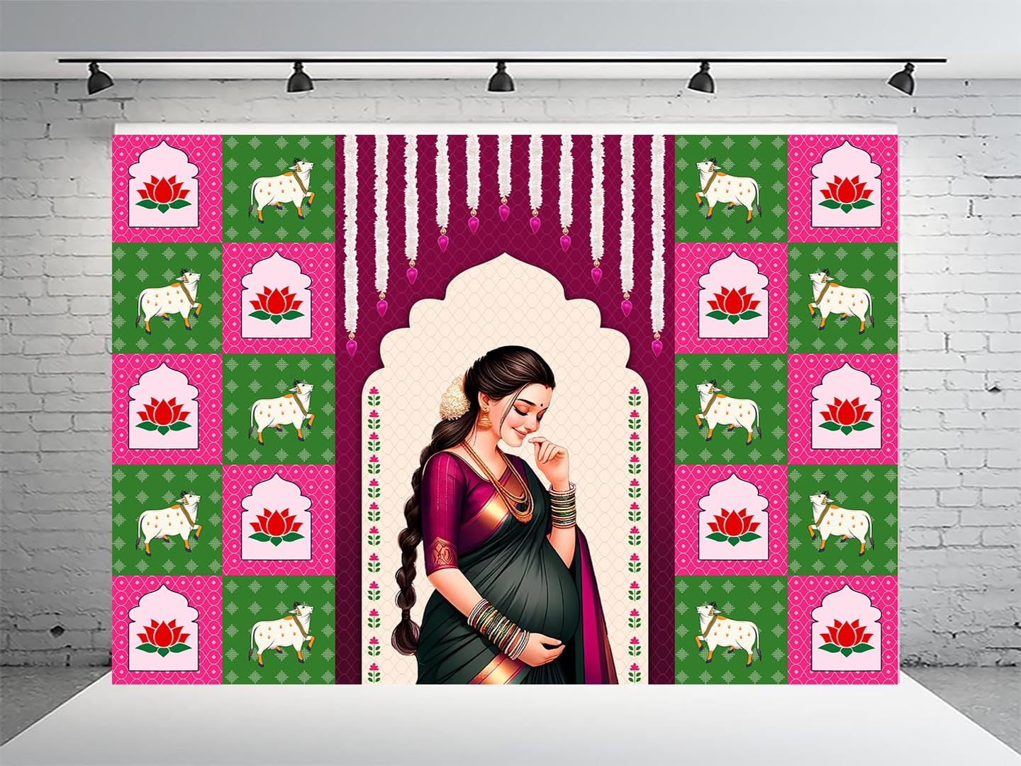 Dhara Creation Seemantham Backdrop (5FT-7FT) Baby Shower Decorations, Indian Baby Shower Decorations, Seemantham Backdrop. (Washable Fabric)-image-28