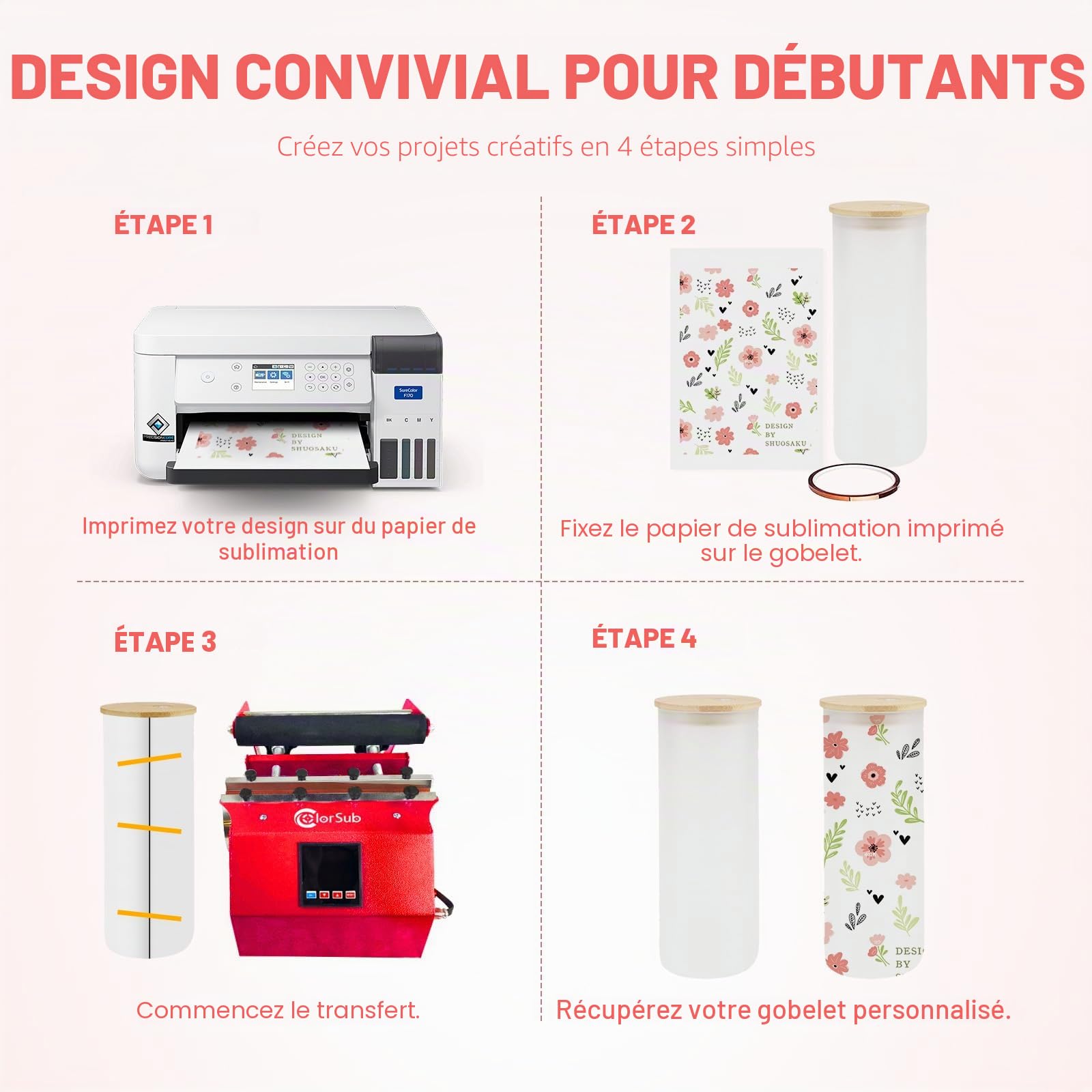 ColorSub Presse à Chaud Machine, Presse à Tumbler Professionnelle 11-30oz de Sublimation Machine d'Impression, Presse à Chaleur Transfert Thermique pour Mugs Tasses Gobelets（Rouge）