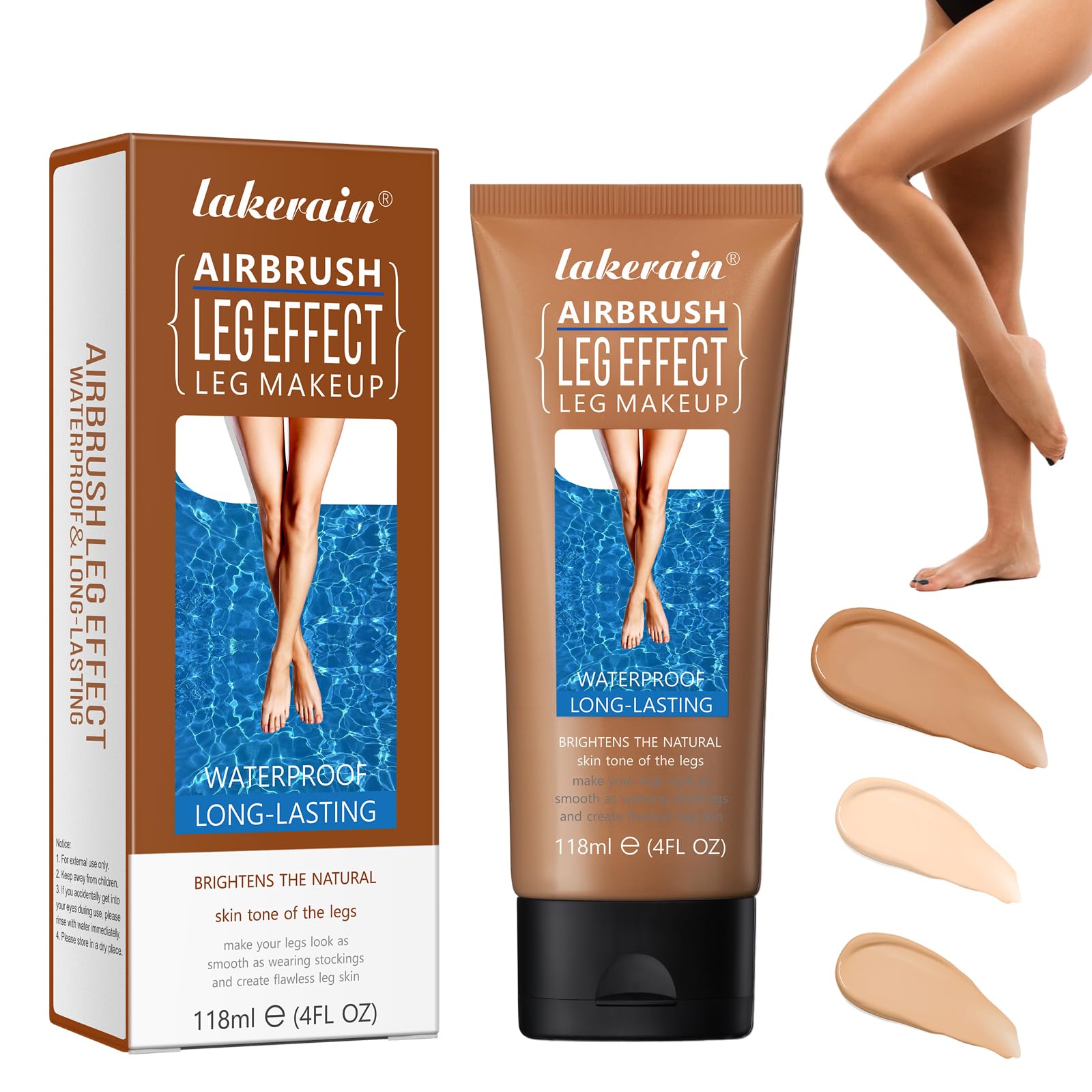 Leg Makeup Waterproof No Transfer, Leg Make Up to Cover Veins, Leg and Body Scar Tattoo Cover Up, Light, Easy Application, Concealer Full Coverage(#3 Brown Color, 4 FL OZ)