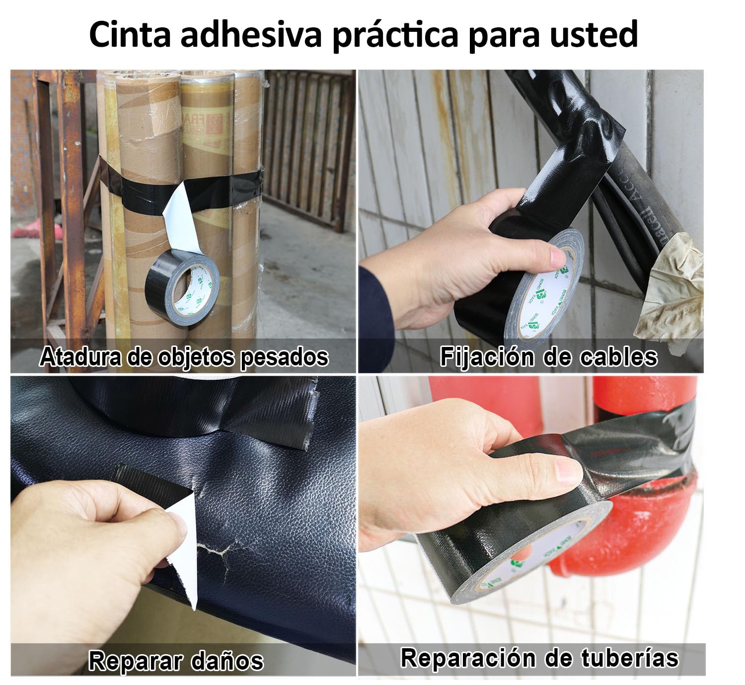 BOMEI PACK 3 rollos Cinta Americana 50mm x 50 m - Cinta Adhesiva Negra - Cinta Fuerte de Tela Reforzada con Tejido - Para Interiores y Exteriores