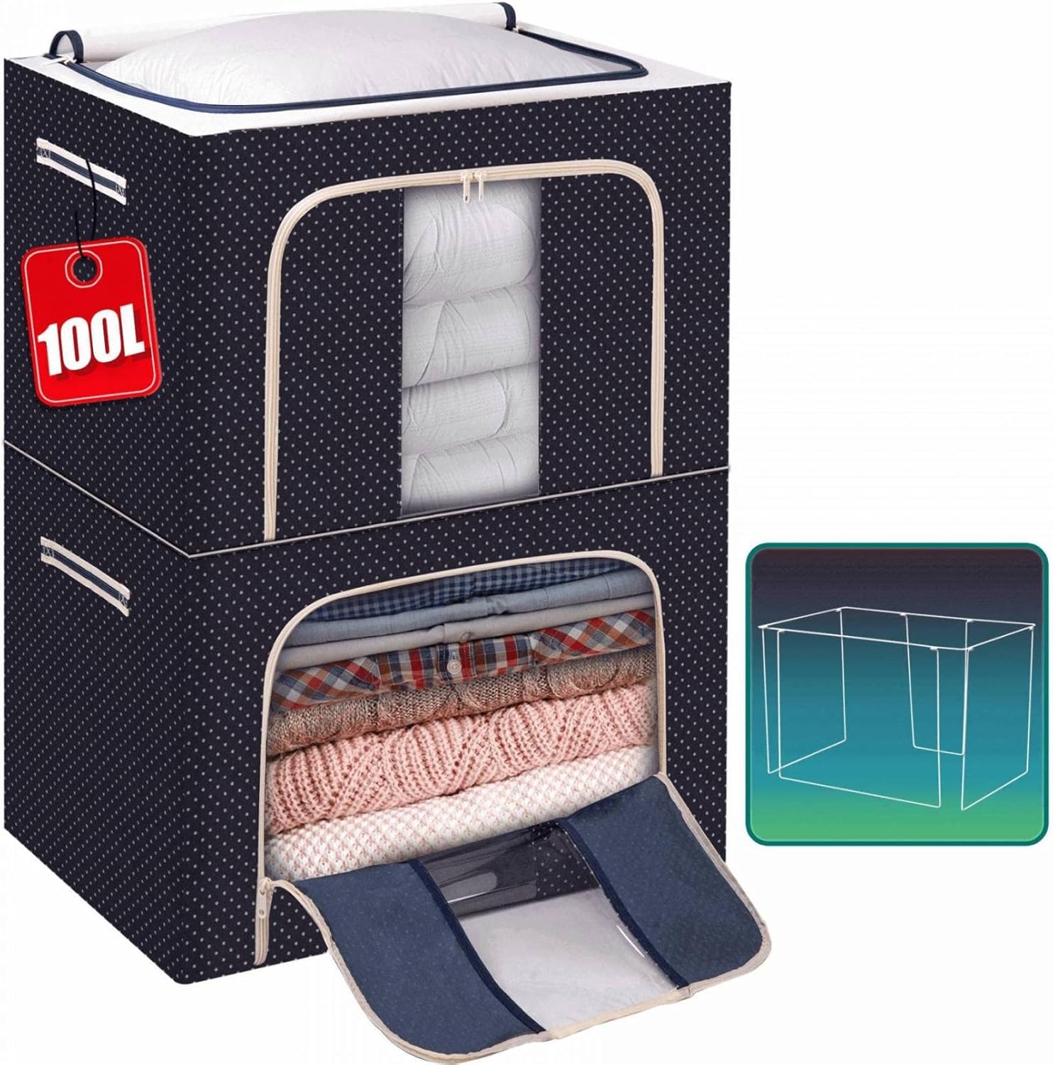 Kezyzom 100L Stackable Storage Bins Collapsible Oxford