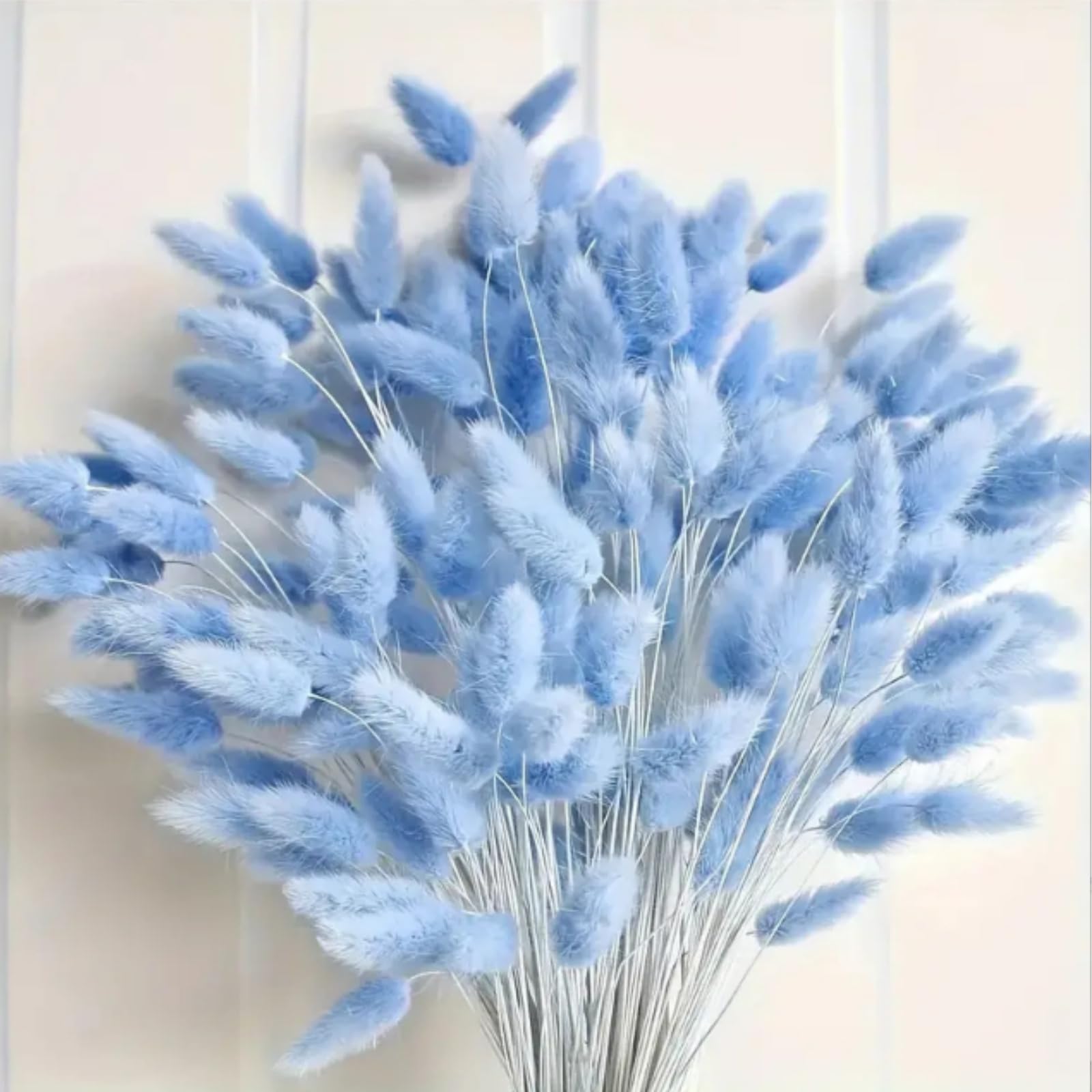 120PCS Dried Pampas Grass Decor, 17inch White Bunny Tails Dried Flowers, Bunny Tails Handpicked Bunch, Boho Flowers Home Table Decor, Wedding Decorations for Home (sky blue)