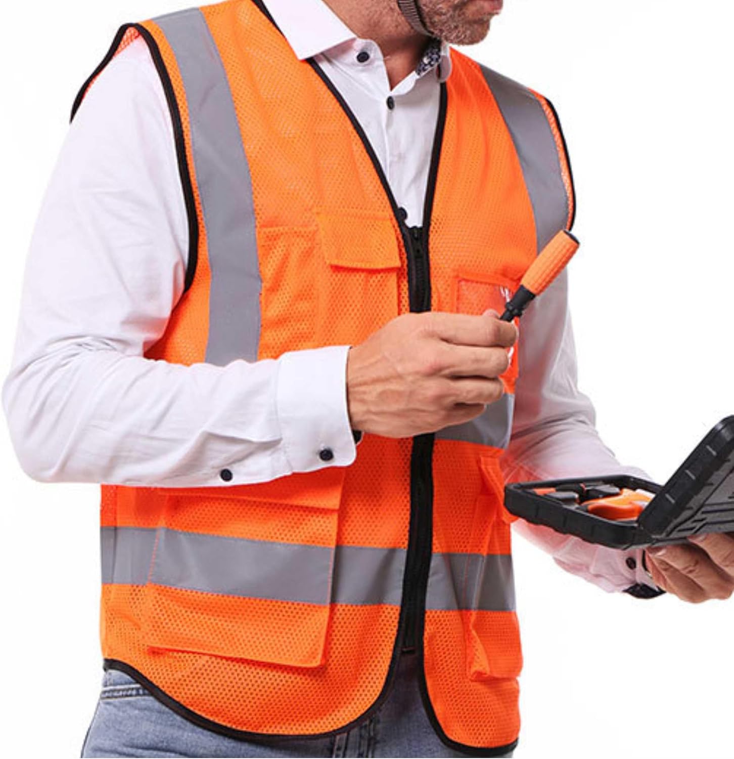 caparazon Unisex High-Visibility Reflective Safety Vest with Zippered Pockets - ANSI/ISEA Certified for Enhanced Work Safety - Image 7