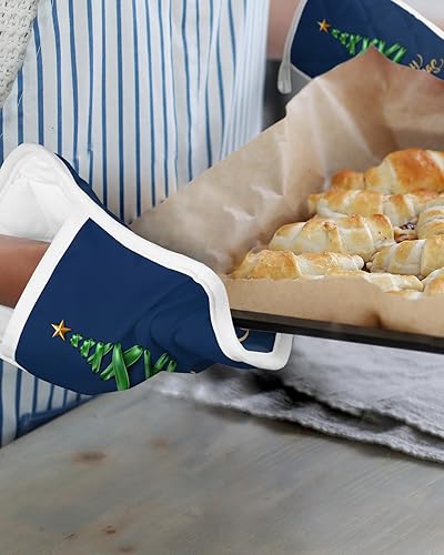 Miniatura 6 de Juego de 2 agarraderas de tela de toalla antideslizantes y con aislamiento térmico con bolsillo, guantes gruesos para horno, posavasos para hornear,