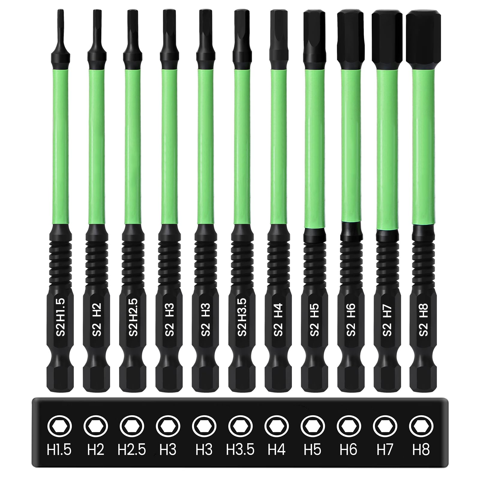 CYLBAQ 11PCS 100mm Magnetic Allen Key Impact Drill Bit Set, 1/4" Hex Shank S2 Steel Metric Hex Head Wrench Drill Bits (H1.5-H8) with Storage Box for DIY & Repairs