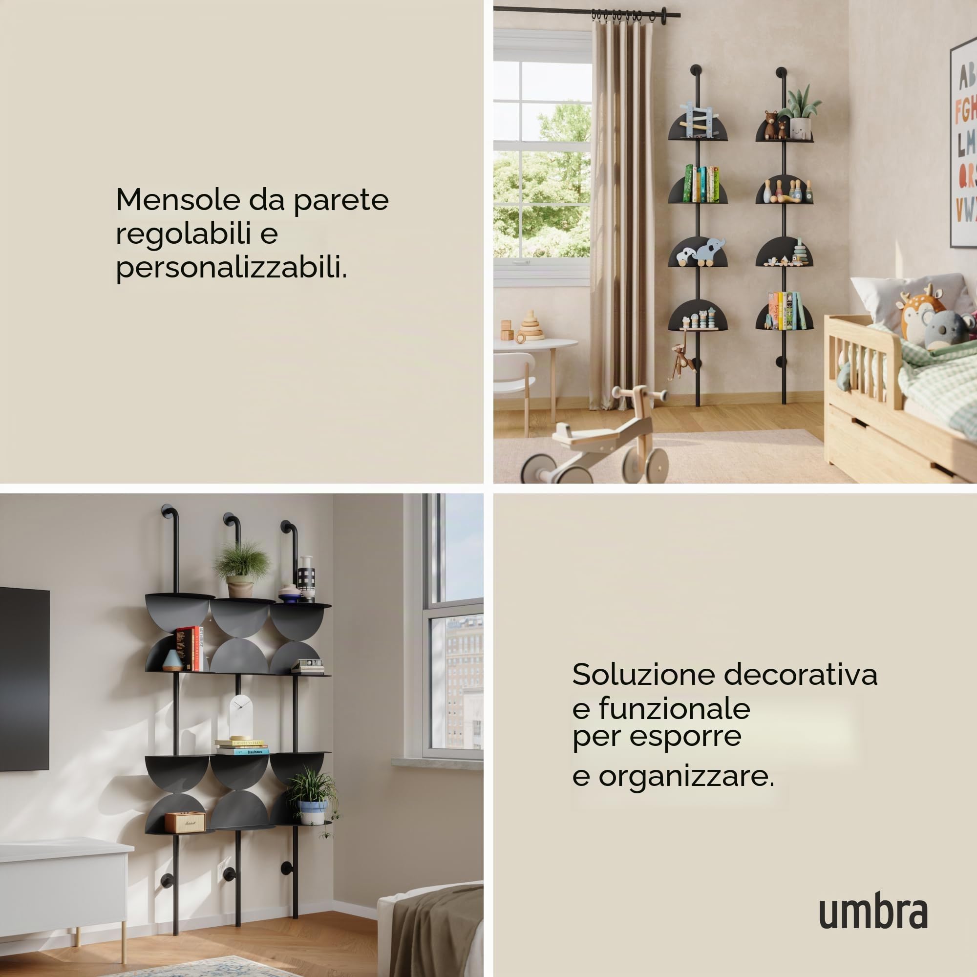 Umbra Solis Scaffali galleggianti, Metallo, Nero, 4 unità