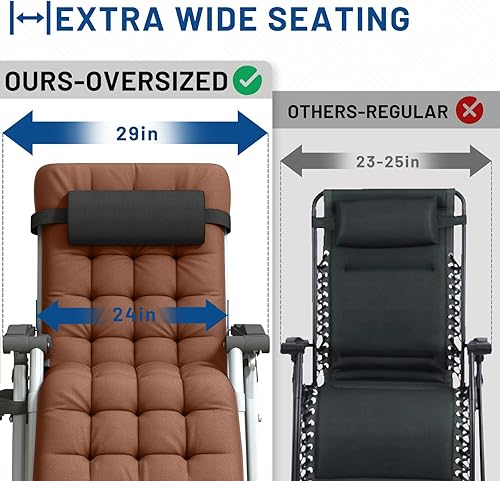 Miniatura 4 de Silla de gravedad cero de gran tamaño, silla de descanso XL de 29 pulgadas de ancho, silla reclinable acolchada con cojín extraíble y reposacabezas