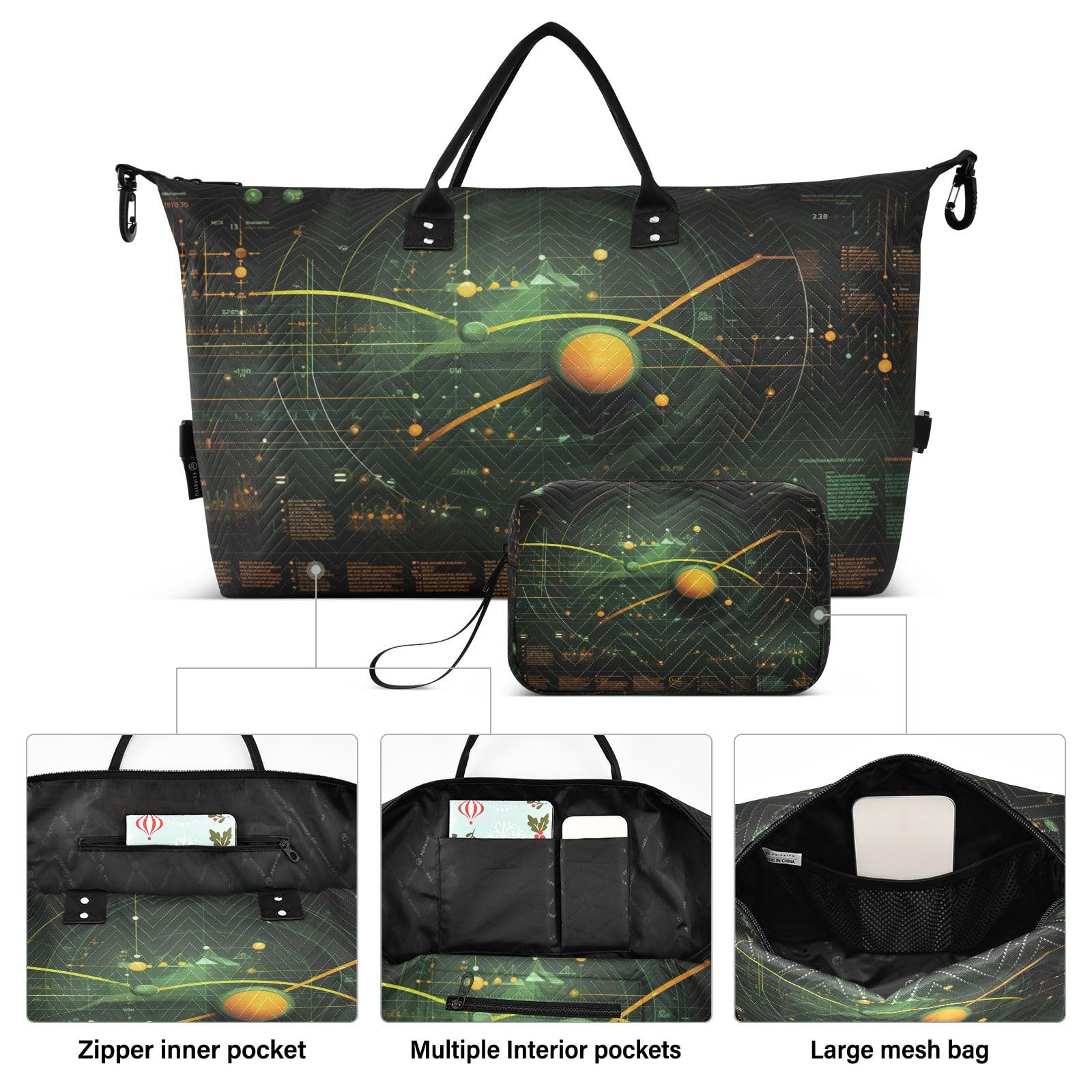 Abstract Green Artwork Sports Swim Gym Bag Weekender Duffel Travel Bags Handbag with Makeup Storage Bag for Girls Men
