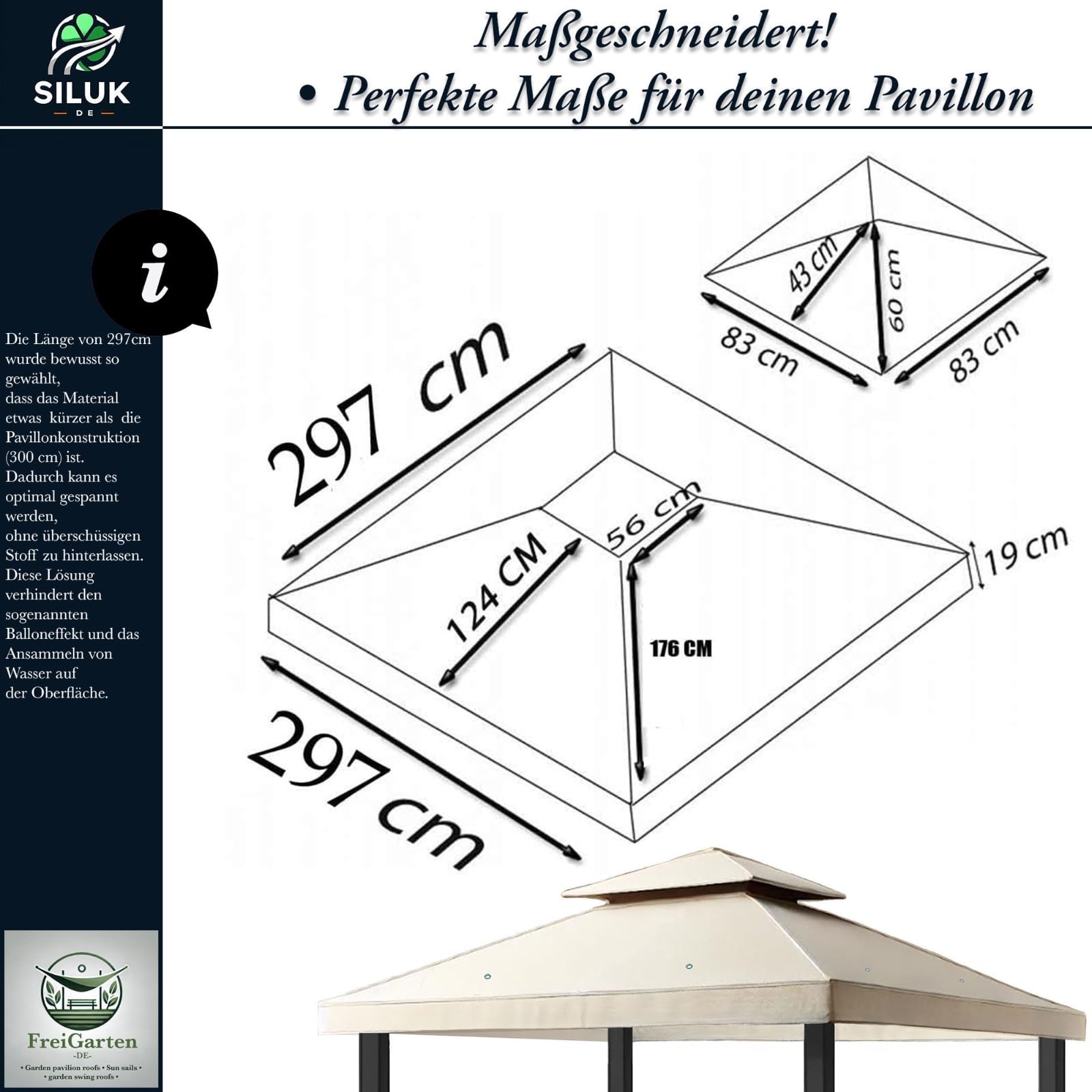 zapasowy dach do altany, 3 x 3 m, wodoszczelny, materiał: Panama PCV Soft 370g/m², ekstra mocny, model 1 (beżowy)