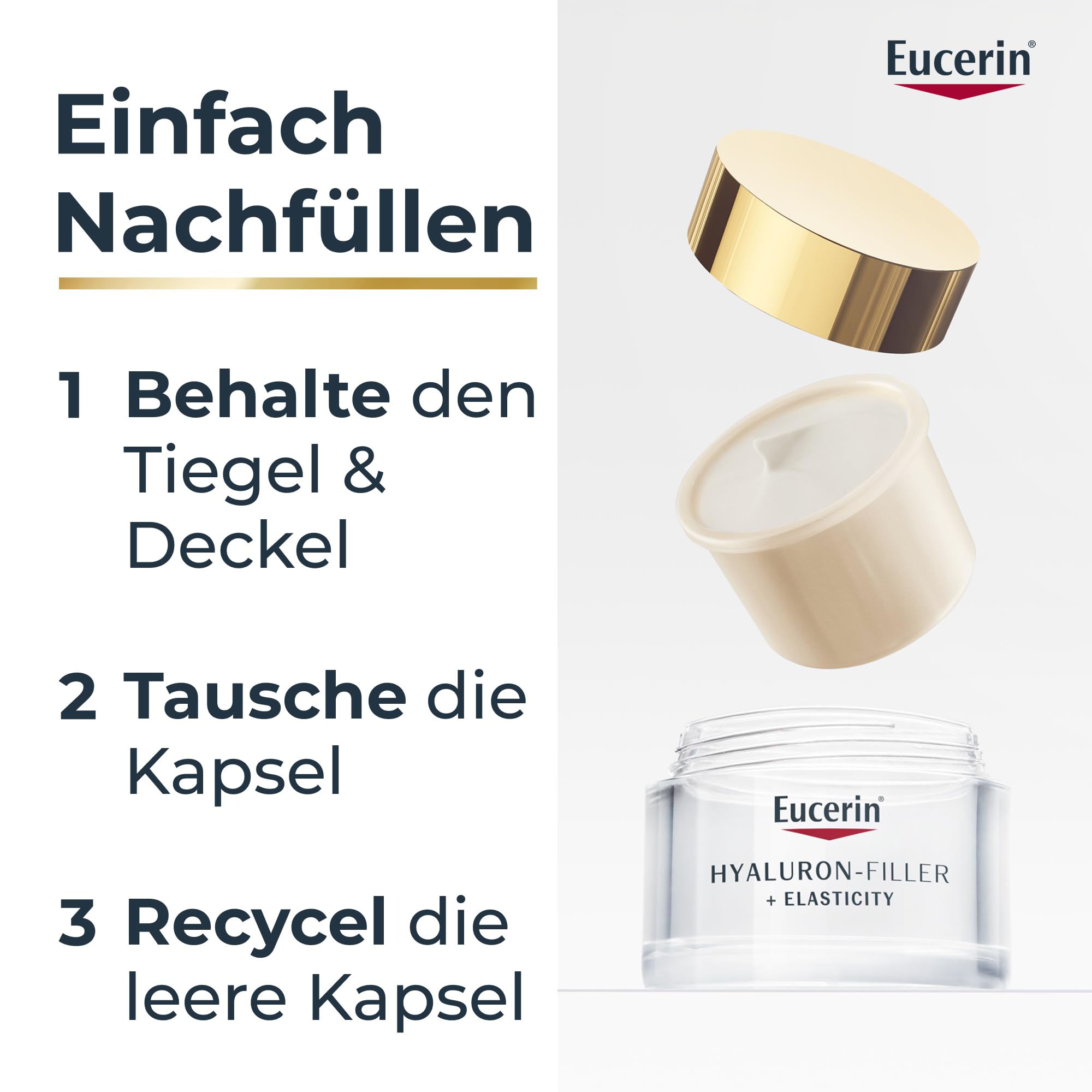 Eucerin Hyaluron-Filler + Elasticity Tagespflege LSF 30 Nachfüllkapsel 50 ml, Gesichtscreme fördert die Hautelastizität, reduziert Falten und Flecken, Anti Aging Creme mit Hyaluronsäure und Thiamidol
