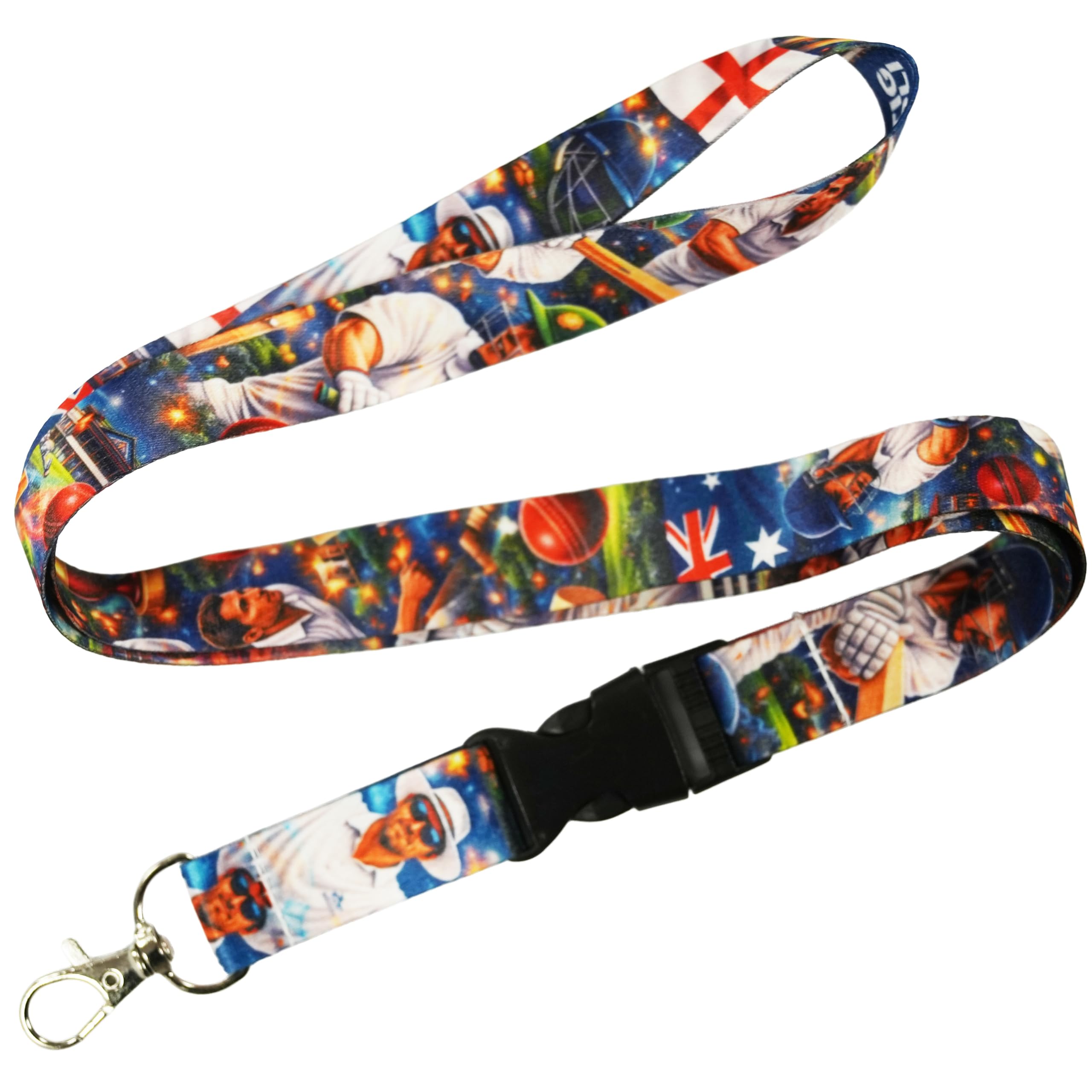 Tigoli Cricket England Australia Lanyard with Detachable Buckle and Metal Clip Hook, Test Match Touring Graphic Art Neck Strap for Keys ID Badge Holder 57 x 2cm