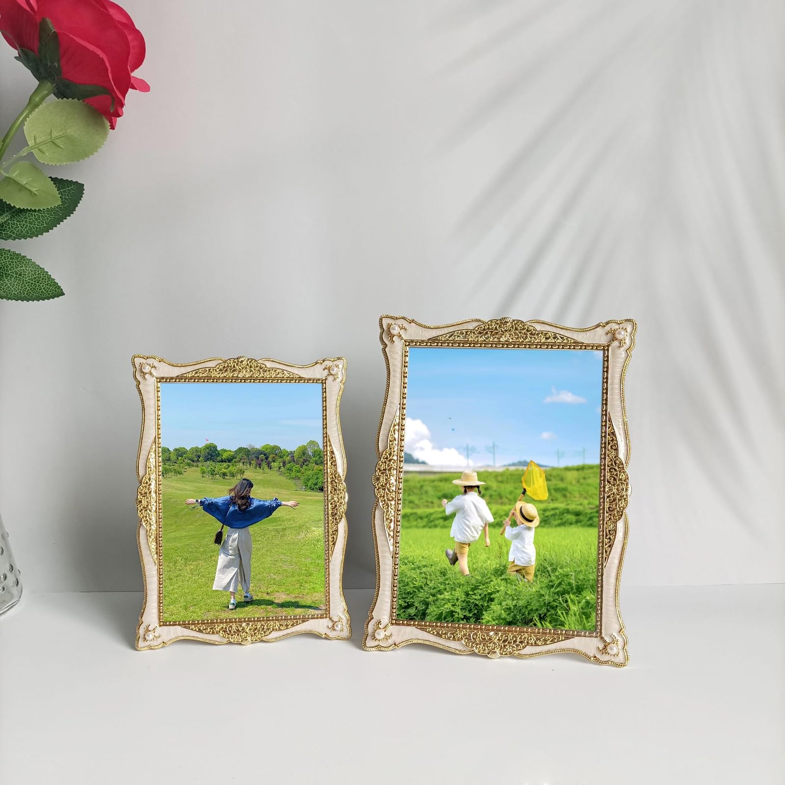 Bilderrahmen Zum Hinstellen, Bild 13 x 18 cm Anzeigen, Gold Rechteck Weinlese Fotorahmen für Home Decor, Horizontal & Vertikal, Tischplatte, Metall