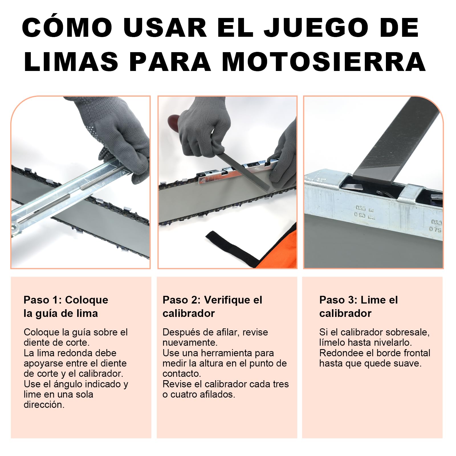 MORROWIND Kit de Afilador de Motosierra, 9 Piezas con Limas Redondas Planas de 4/4,8/5,5 mm, 6 Pulgadas, Calibre de Profundidad Y Calibre de Verificación Rápida, Naranja