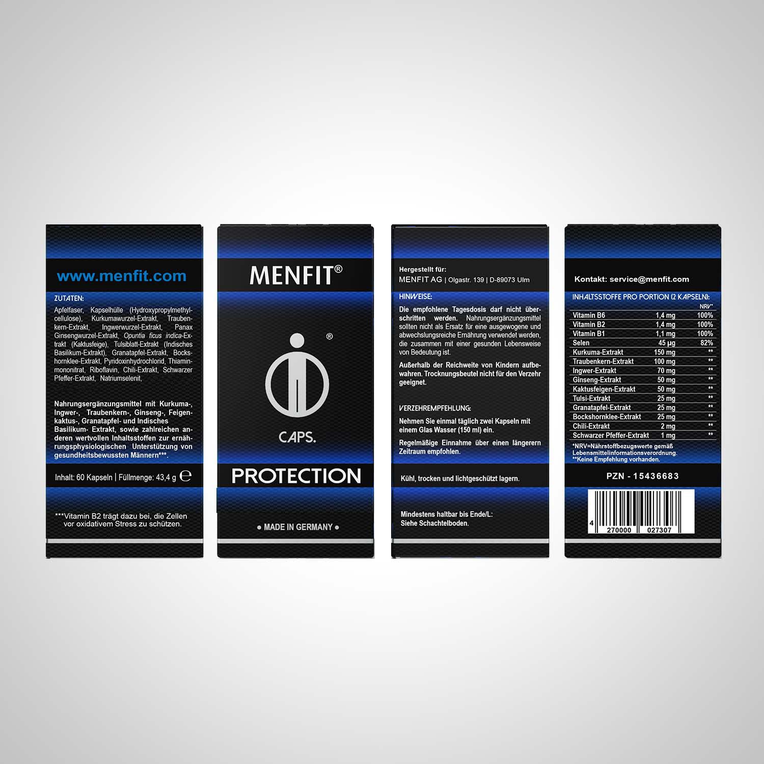 Protection – Für innere Balance, Vitalität & mit Antioxidantien – Mit Kurkuma, Ginseng, Traubenkern, Selen & B-Vitaminen – Vegan – Made in Germany – 60 Kapseln