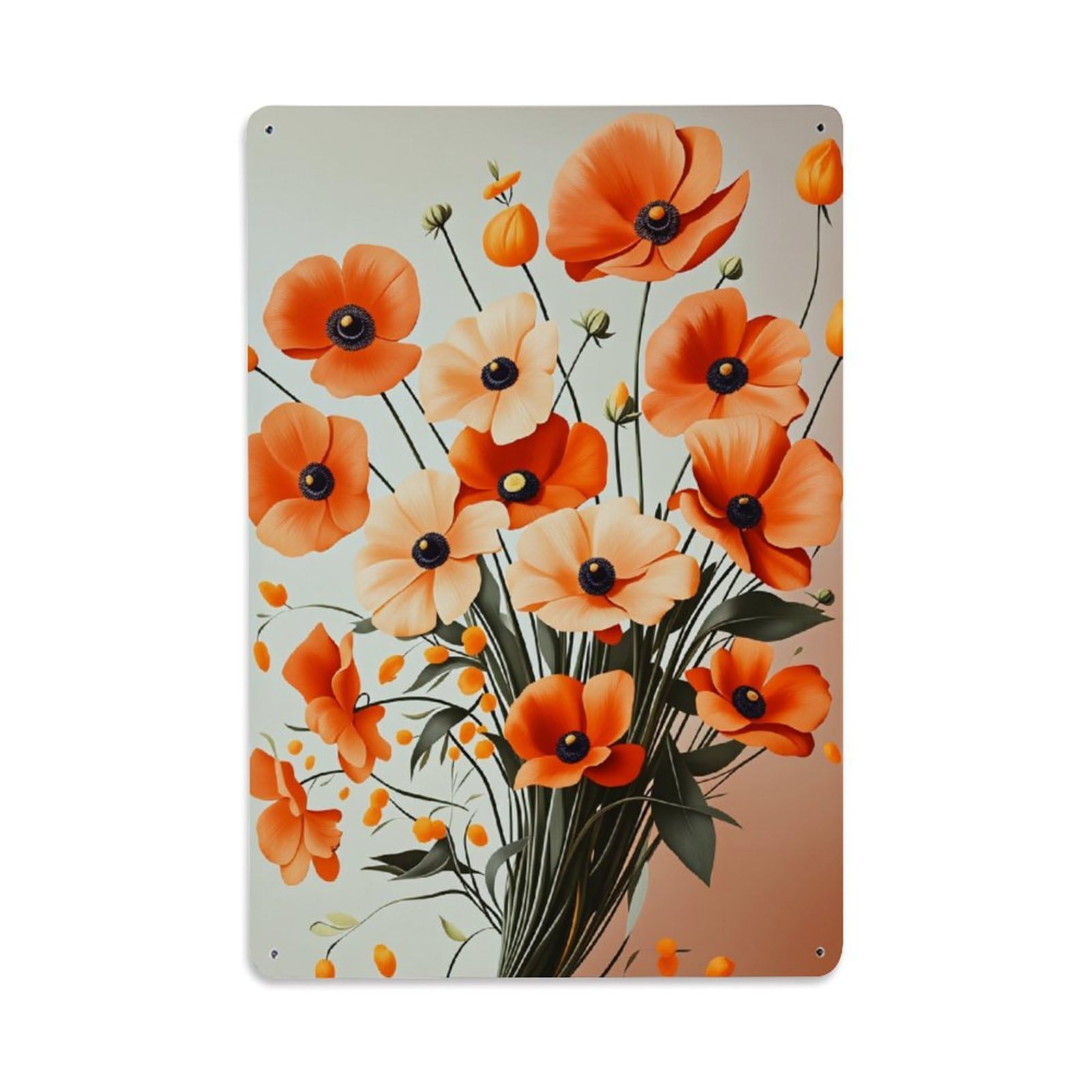 Enderetf Vintage Orange Poppy Floral Pattern Print Tin Sign Metal Poster, Home Bar Garage Man Cave Cafe Indoor & Outdoor Wall Decoration 8X12inches