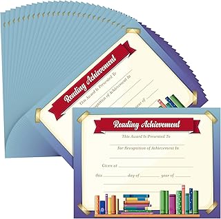 Tenare 60 Pcs Reading Achievement Recognition Certificates 11"x 8. 5" Certificate of Achievement for Reading Graduation for Moving up Ceremonies Days