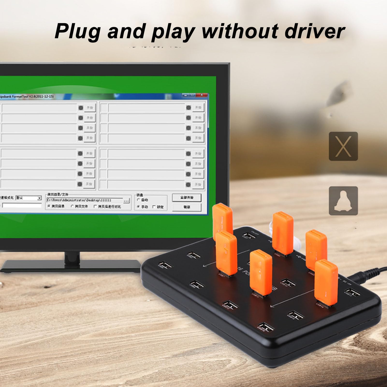 Hub USB, 16 Puertos USB 2.0 Hub Splitter con Protector de Circuito, Copiadora Duplicadora de Prueba de Disco Flash U, para Unidades Flash USB, Lector de Tarjetas (Enchufe de la UE)
