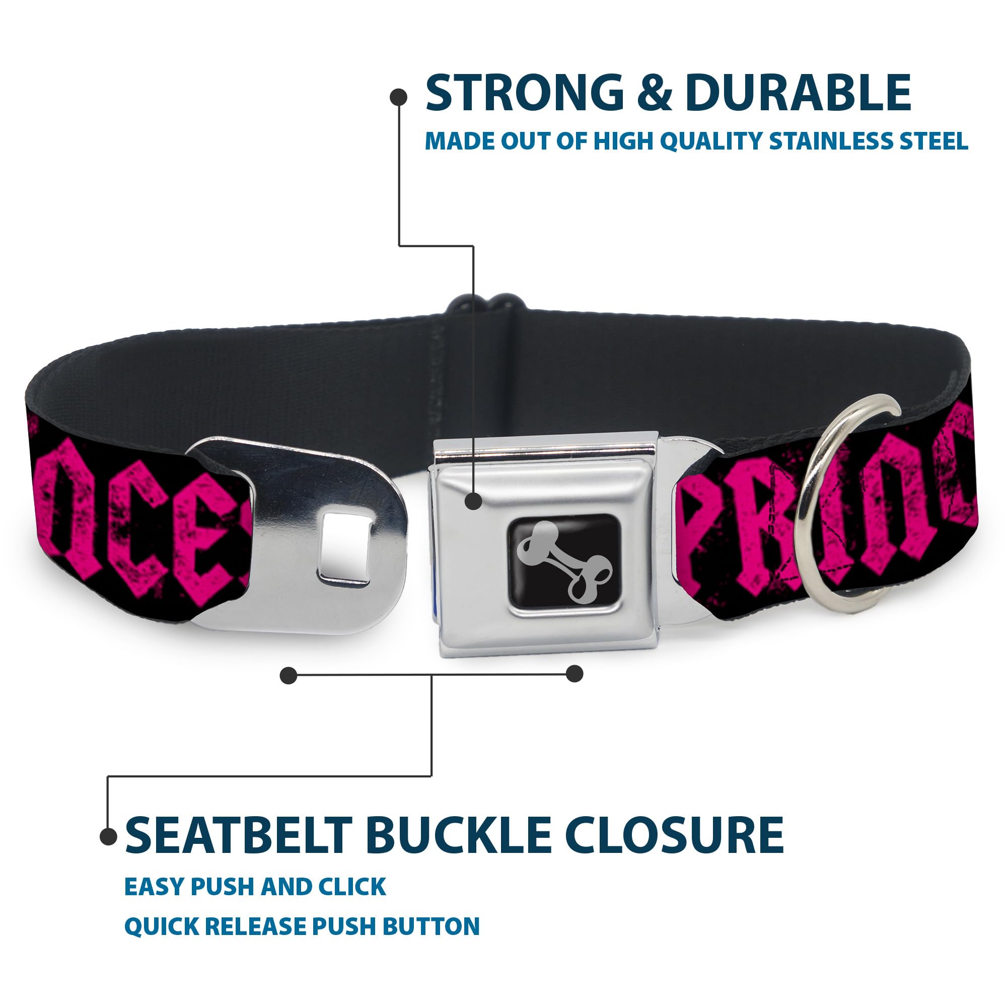 Buckle-Down Obroża dla psa z klamrą pasa bezpieczeństwa - punk księżniczka czarny/fuksja - szerokość 3,8 cm - pasuje na szyję 45-81 cm - duża
