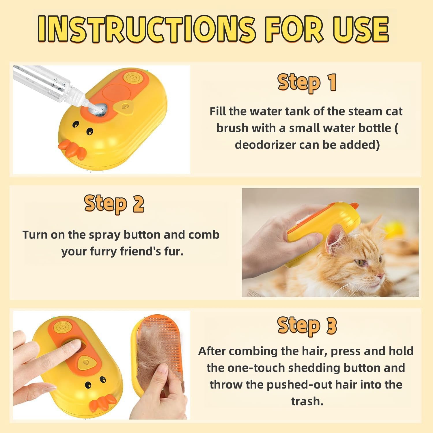 Spazzola a Vapore per Gatti, 3 In 1 Spazzola a Vapore per Cani, Spazzola Vapore Gatti per Rimuovere Grovigli e Peli Sciolti Degli Animali, Spazzola per Gatti con Vapore per Capelli Lunghi/Cort