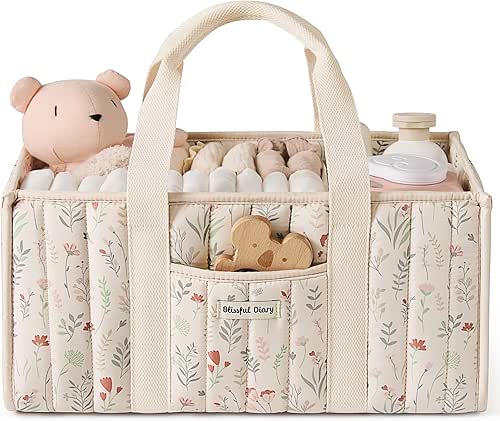 Blissful Diary Floral Diaper Caddy Organizer, Stylish Nursery Storage Basket,