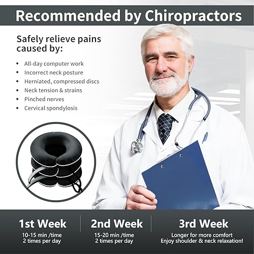 Miniatura 2 de S Dispositivo de tracción cervical para aliviar el dolor de cuello  Collar de estiramiento de cuello inflable para descompresión  La mejor bomba de