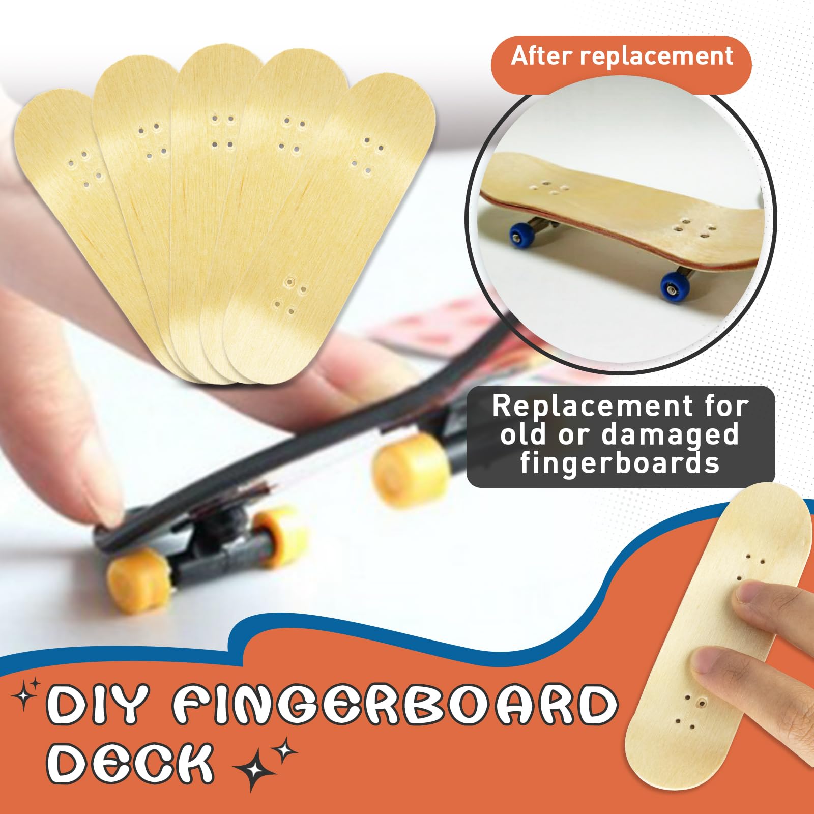 Foycow DIY Series Wooden Finger Skateboard, 5 PCS Unbranded Teak Fingerboards Design Your Style, 30mm x 100mm Handmade Wooden Fingerboard Decks