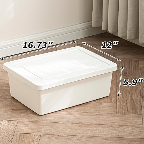 Miniatura 5 de Contenedores de almacenamiento blancos de 15 cuartos de galón con tapas, cajas de plástico apilables para oficina, juego de 4, caja de