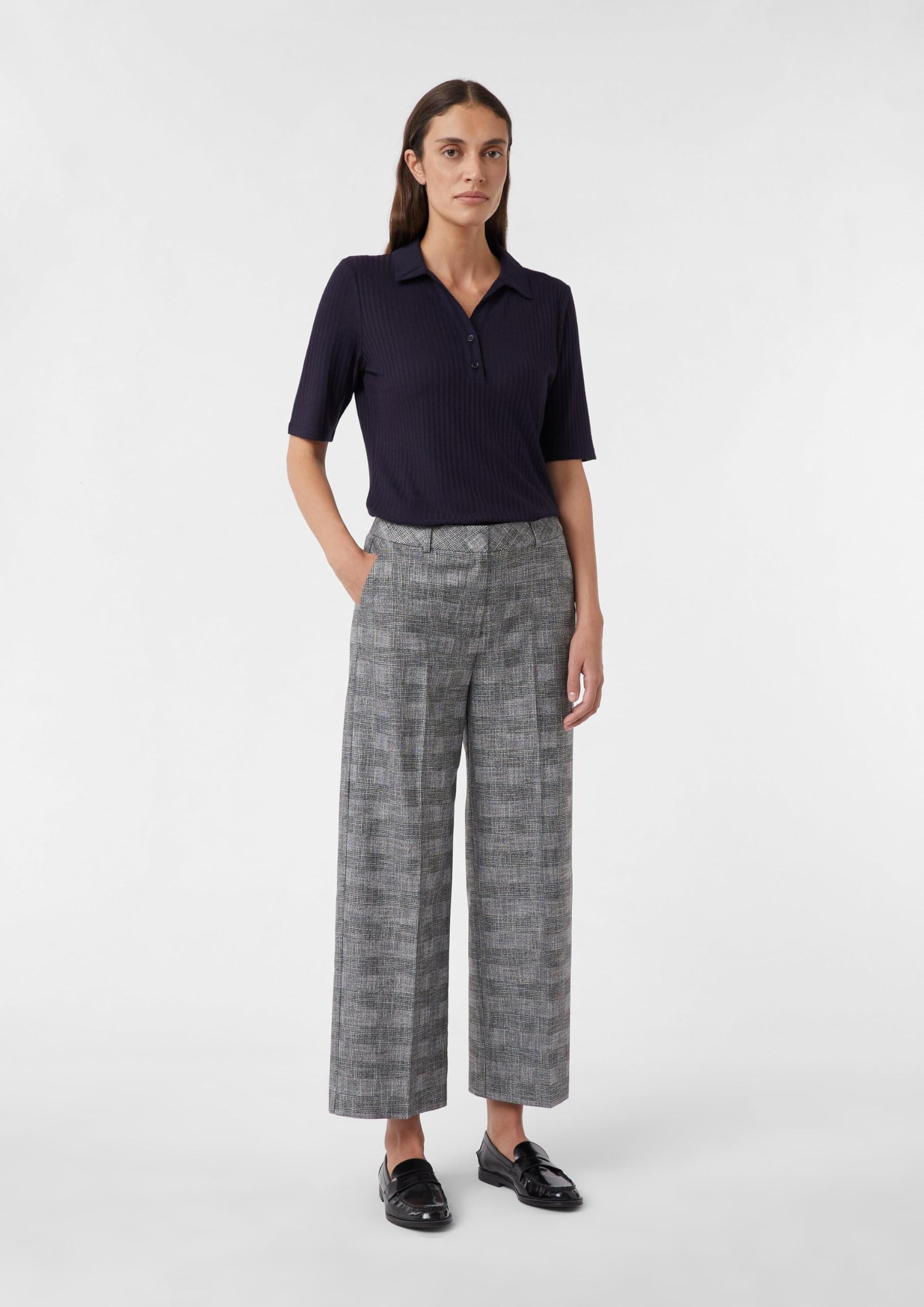 Comma Damen Hose Ankle-Hose mit Wide Leg und Karomuster