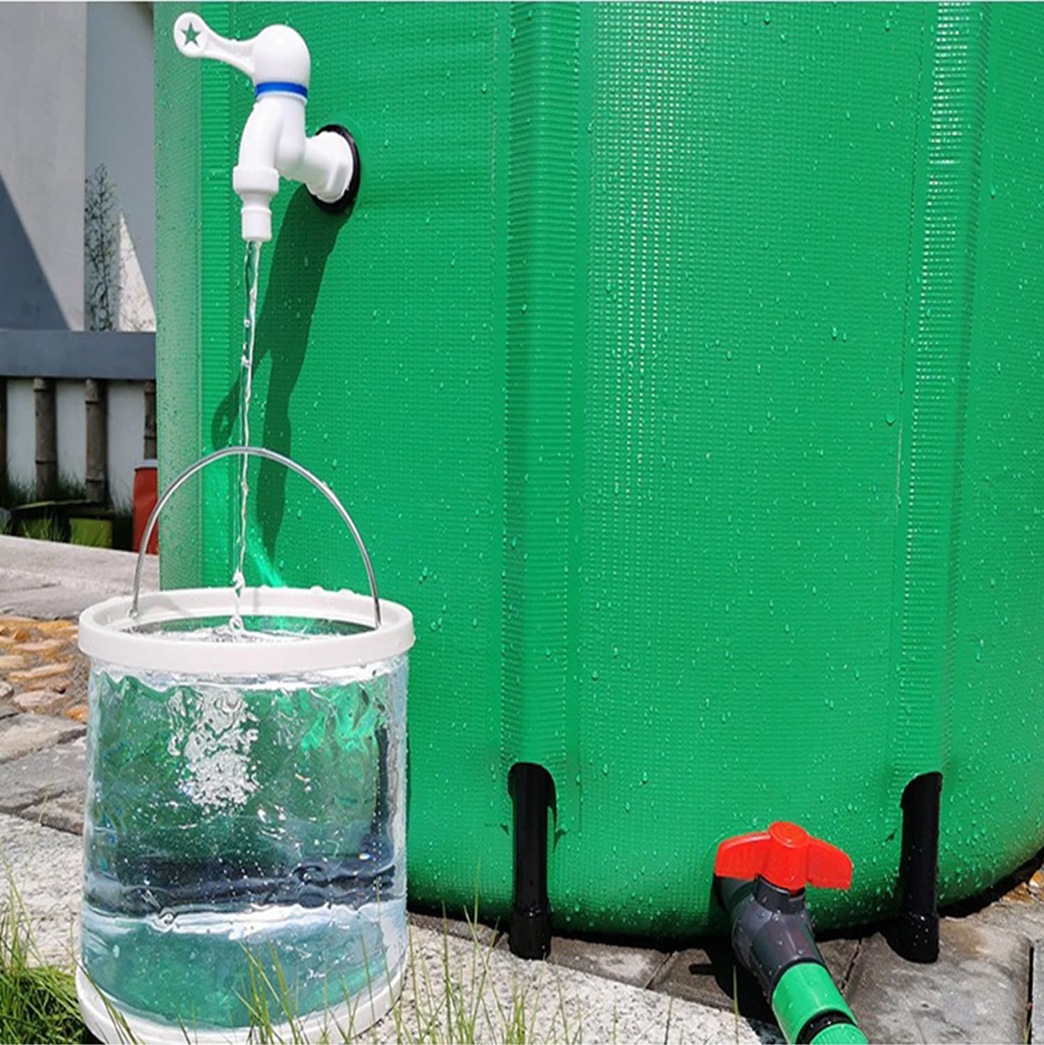 Colector de agua de lluvia portátil de 225 litros, plegable, resistente a los rayos UV, tanque de almacenamiento de agua para riego al aire libre, uso en jardín, solución ecológica de cosecha de