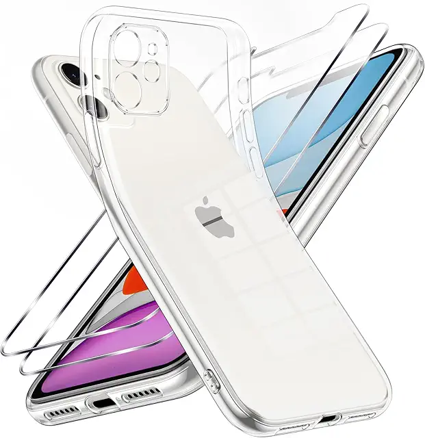 Coque iPhone 11 transparente anti-jaunissement avec verre trempé et protection antichoc