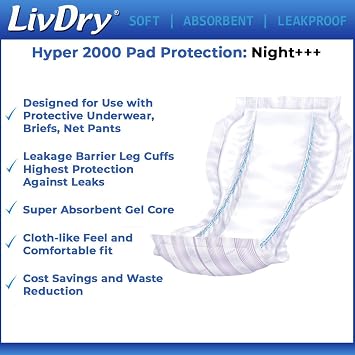 LivDry Adult 2XL Incontinence Underwear + Hyper 2000 Booster Pad Inserts for Men and Women | Extra Absorbency with Odor Control