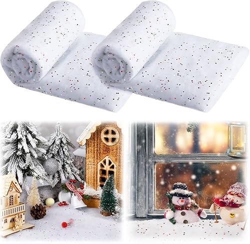 2 mantas de nieve con purpurina navideña, diseño de país de las maravillas, decoración de nieve blanca para decoración de Navidad, exhibiciones de