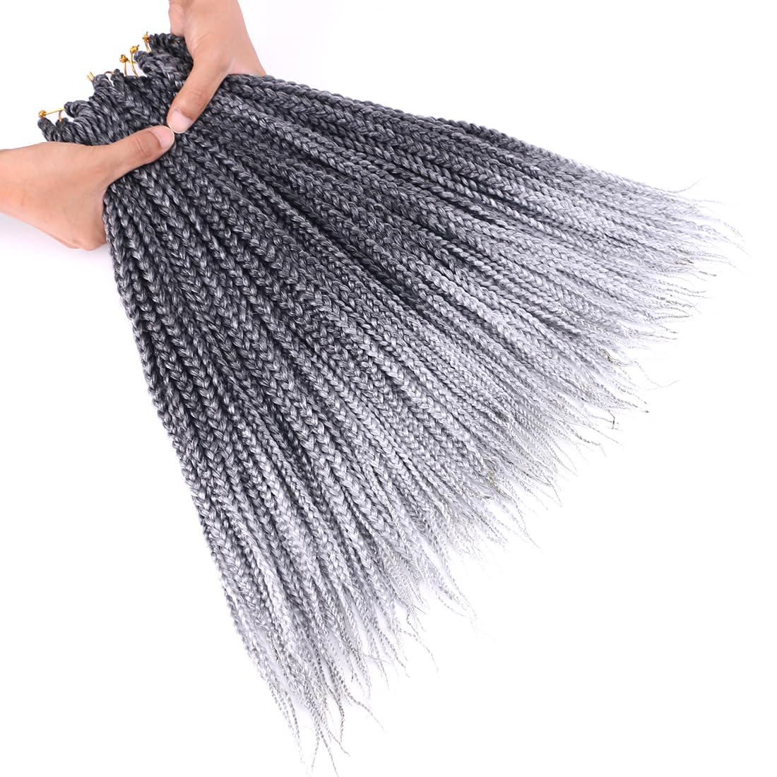 8 paquetes de trenzas de ganchillo Goddess para mujeres negras, 18 pulgadas, color gris plateado, 3 extensiones de cabello trenzado lacio sin nudos (gris #)