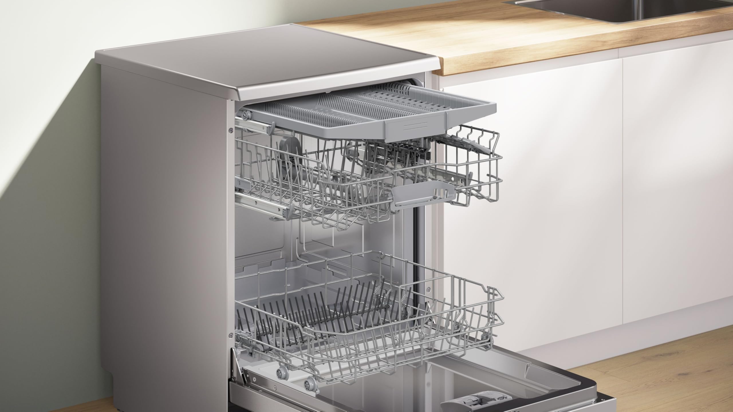 Bosch SMS2HVI02E Series 2 - Dishwasher, Freestanding | 60 cm, Smudge Resistant Brushed Steel, Home Connect, Cutlery Drawer, Rackmatic Basket, Silence on Demand