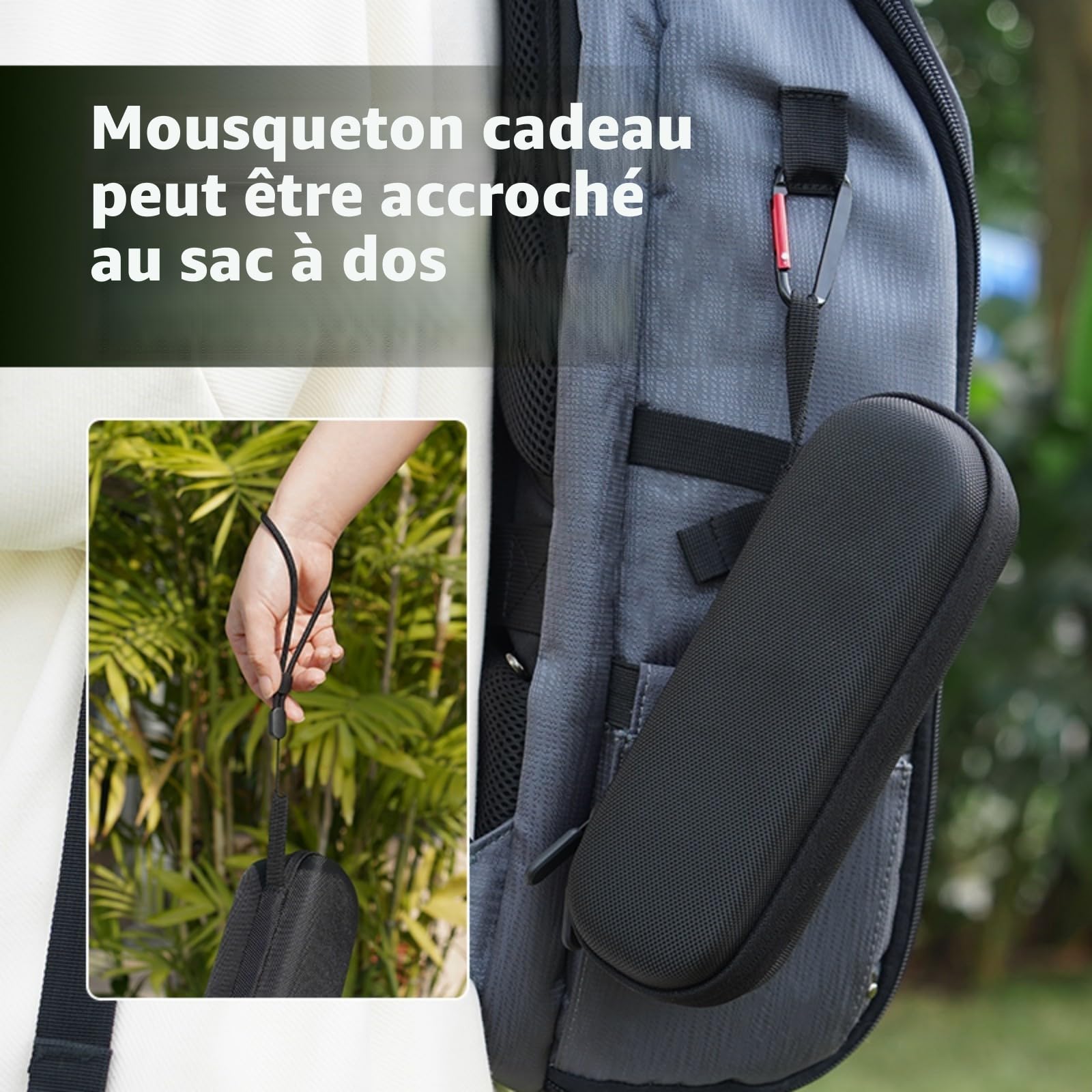 Étui de transport nylon avec doublure en peluche et mousqueton noir