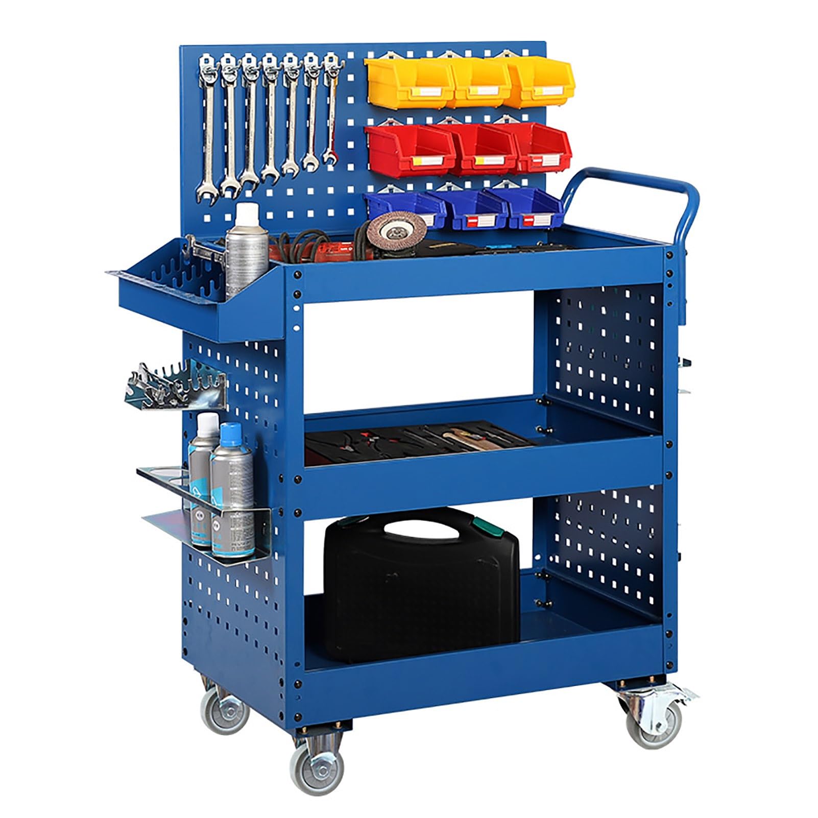Carrello portautensili con ruote a 3 ripiani in acciaio, design a rete – perfetto per garage officina e nizzazione degli attrezzi